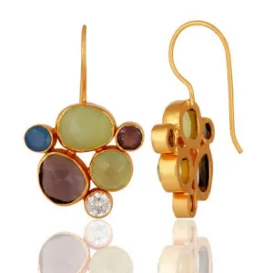 Colorful Blue, Green and Purple Chalcedony Gemstones Dangle Earrings 1.5"
