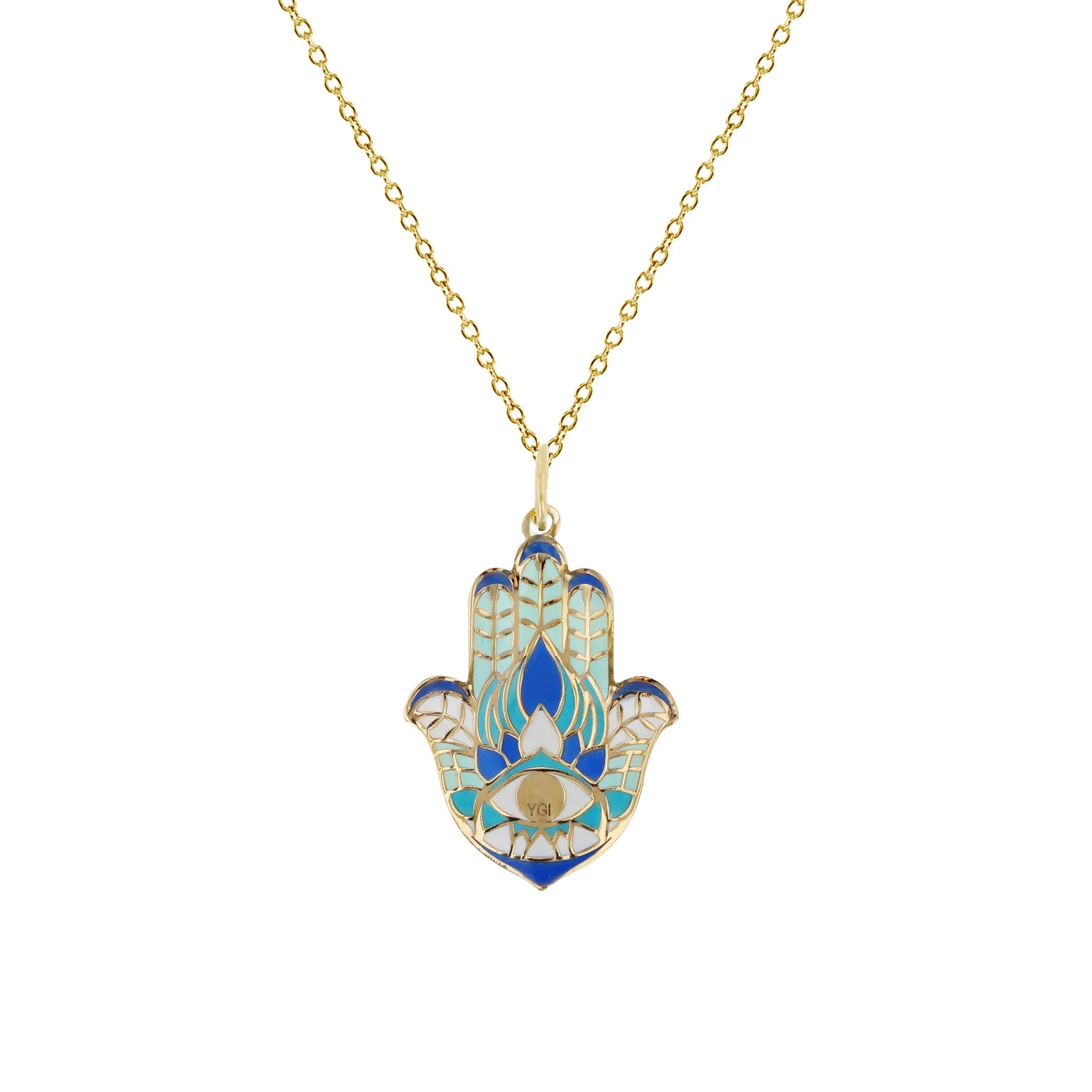 Colorful-Enameled Evil-Eye Hamsa Hand Fancy Necklace (14K)