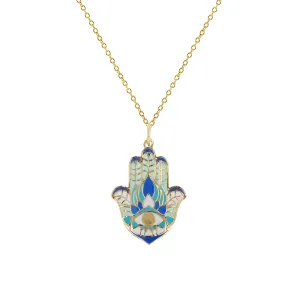 Colorful-Enameled Evil-Eye Hamsa Hand Fancy Necklace (14K)