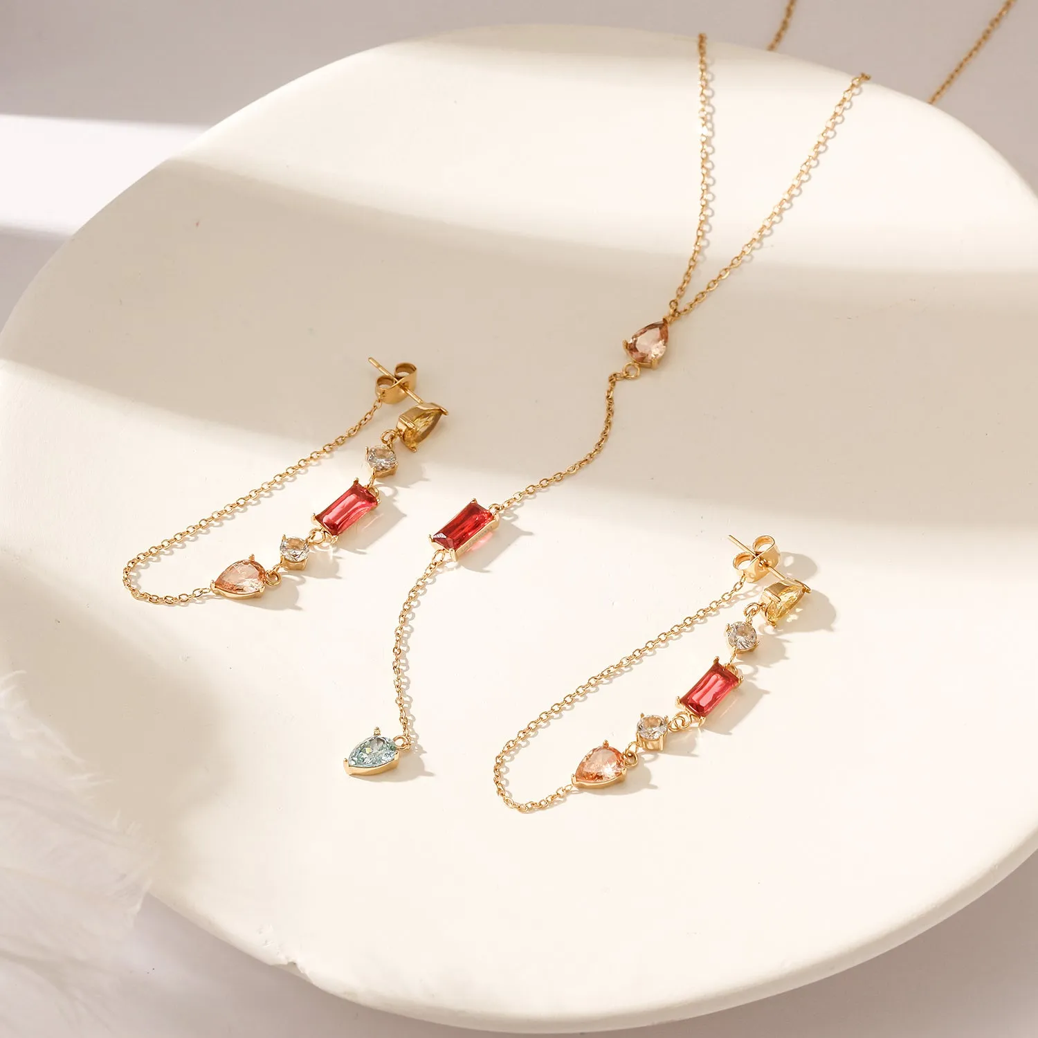 Colorful gemstone pendant necklace-NSSN809STGCZD