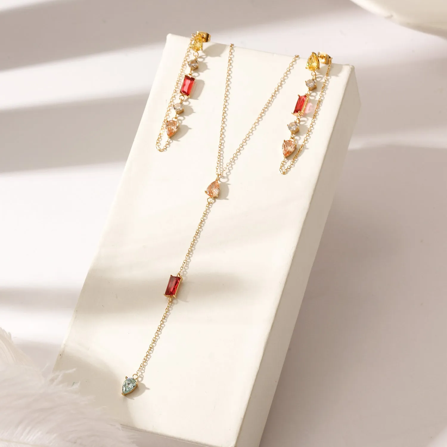 Colorful gemstone pendant necklace-NSSN809STGCZD