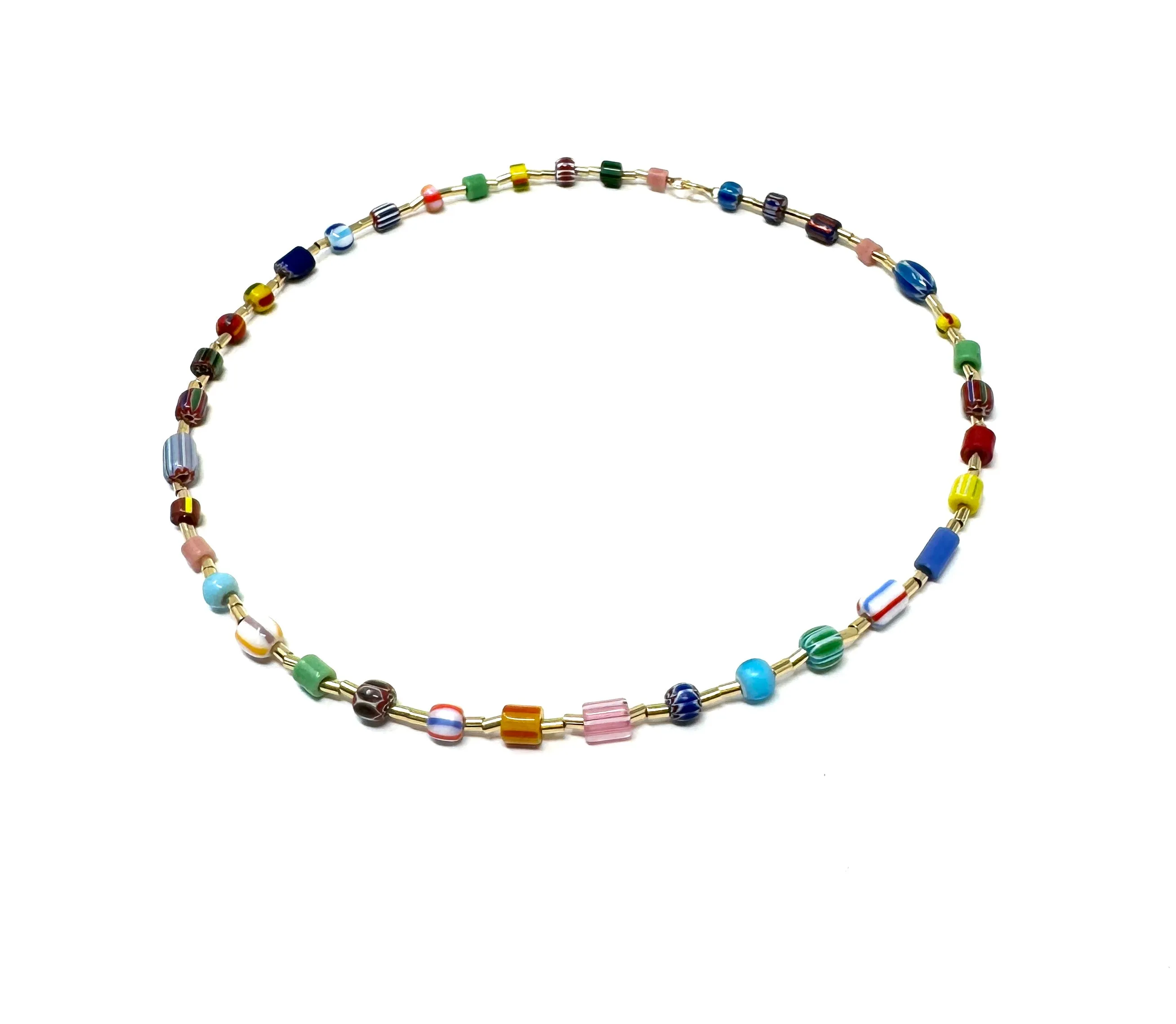 Colorful Glass Beaded Necklace with Spacers
