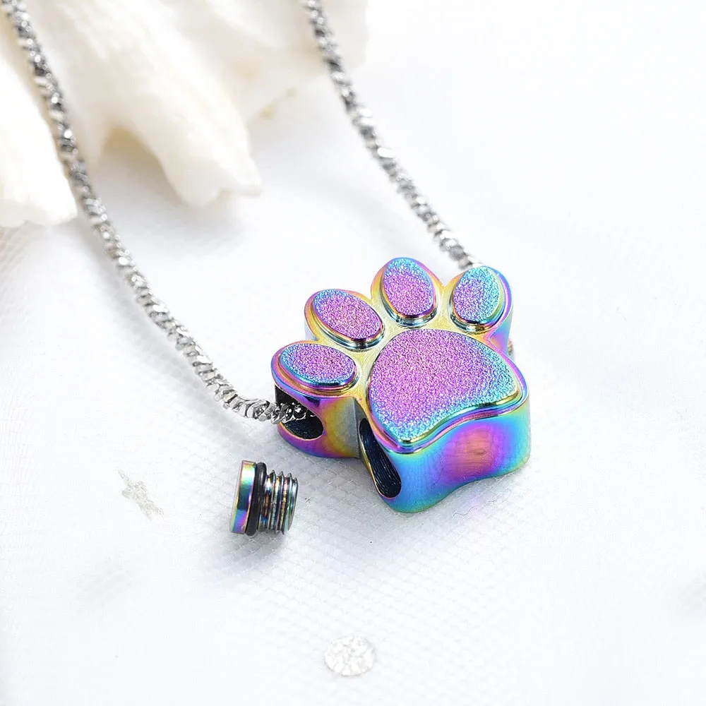 Colorful Pet Paw Cremation Necklace