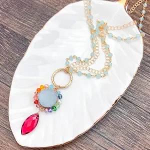 Colorful Ruby Quartz and Druzy Necklace