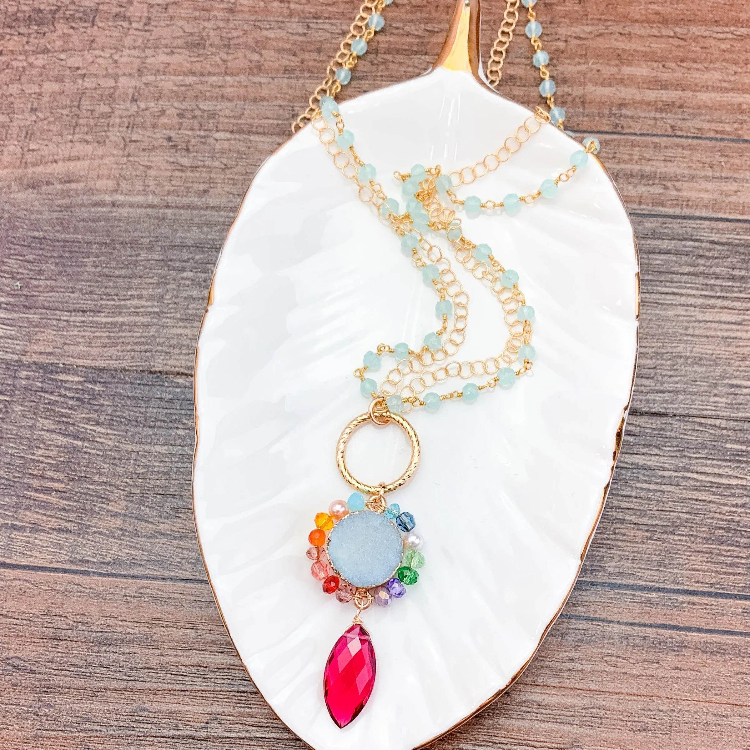 Colorful Ruby Quartz and Druzy Necklace