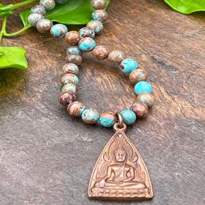 Copper Buddha Pendant Necklace Mala