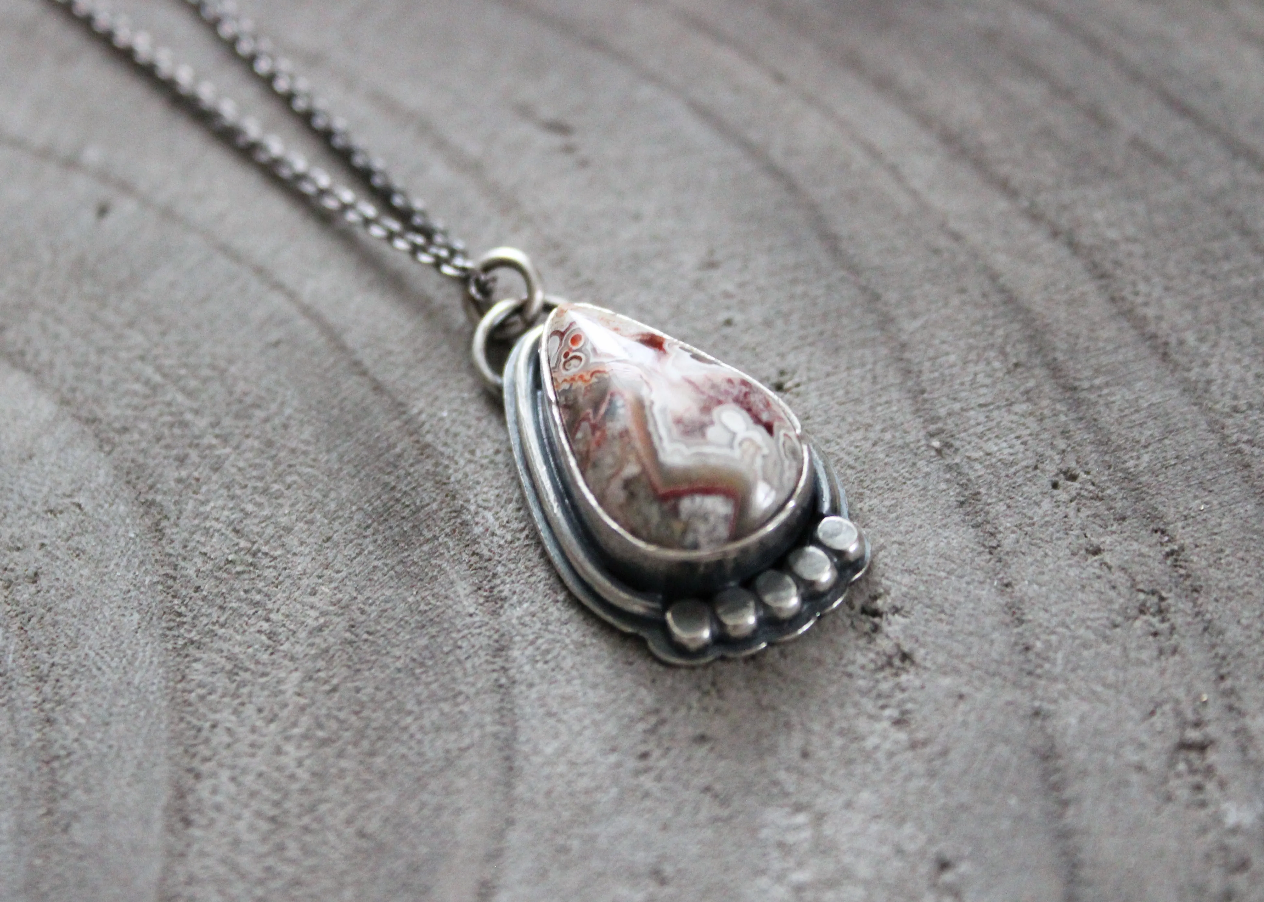 Crazy Lace Agate Silver Accent Necklace No. 3