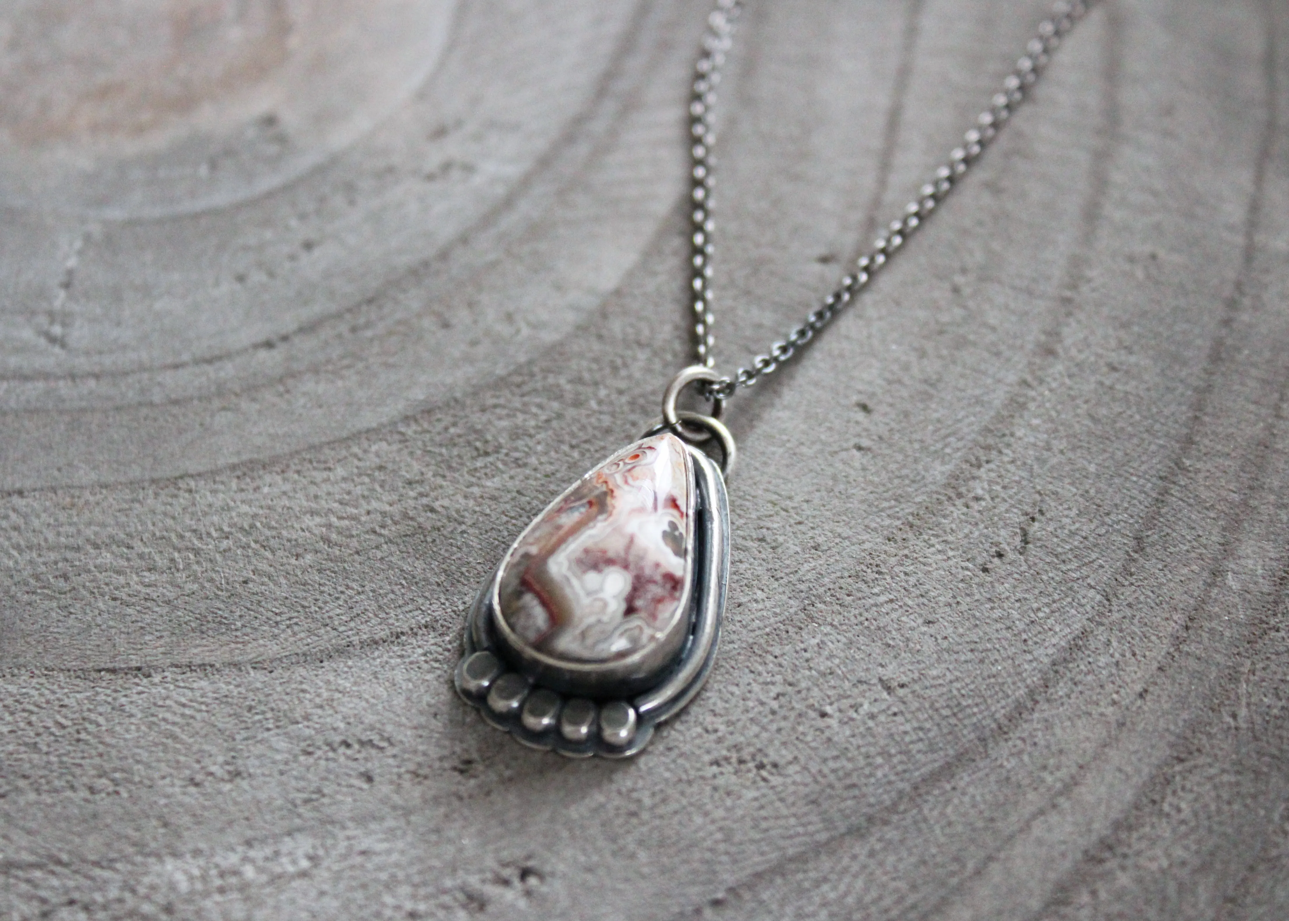 Crazy Lace Agate Silver Accent Necklace No. 3