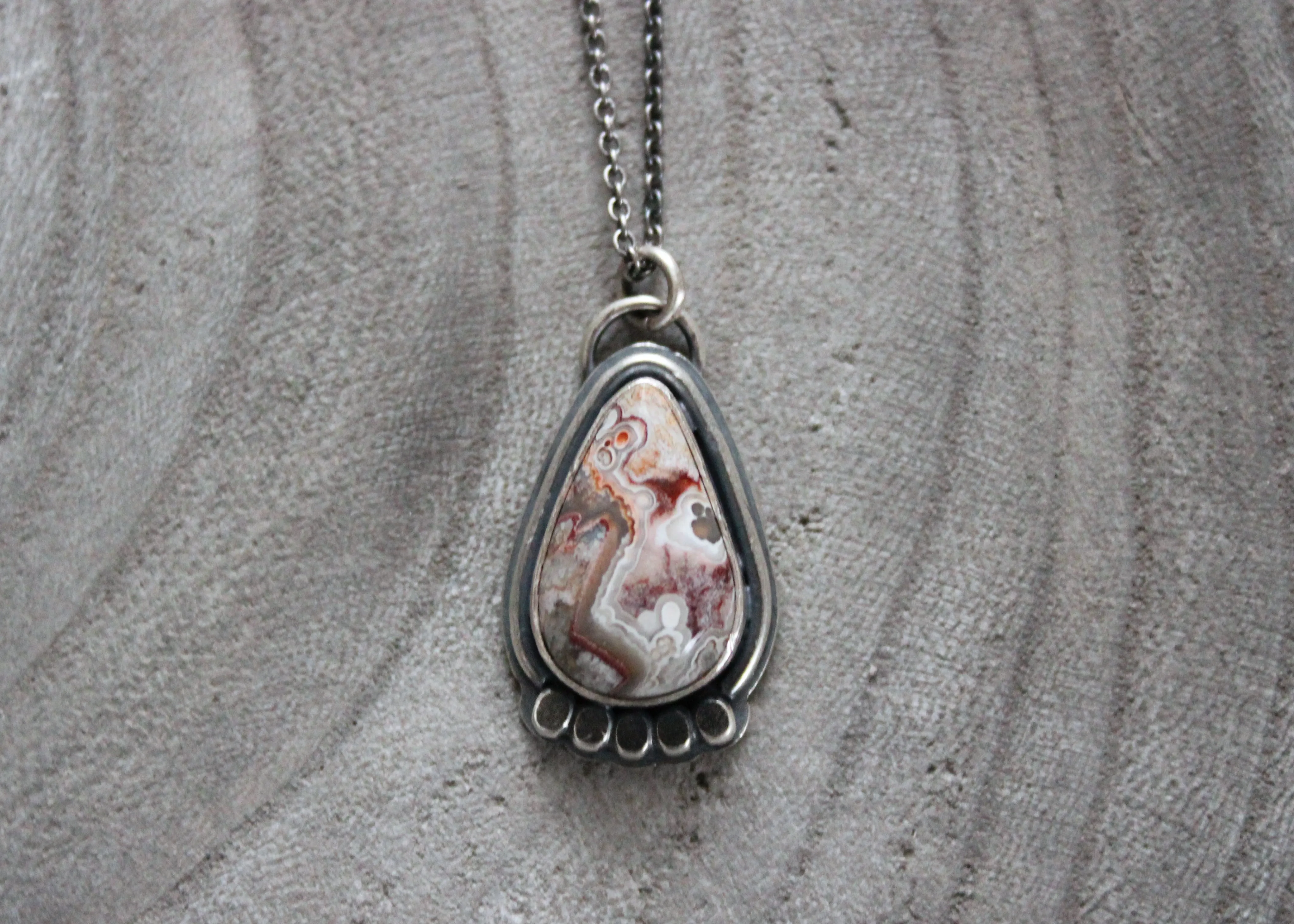 Crazy Lace Agate Silver Accent Necklace No. 3