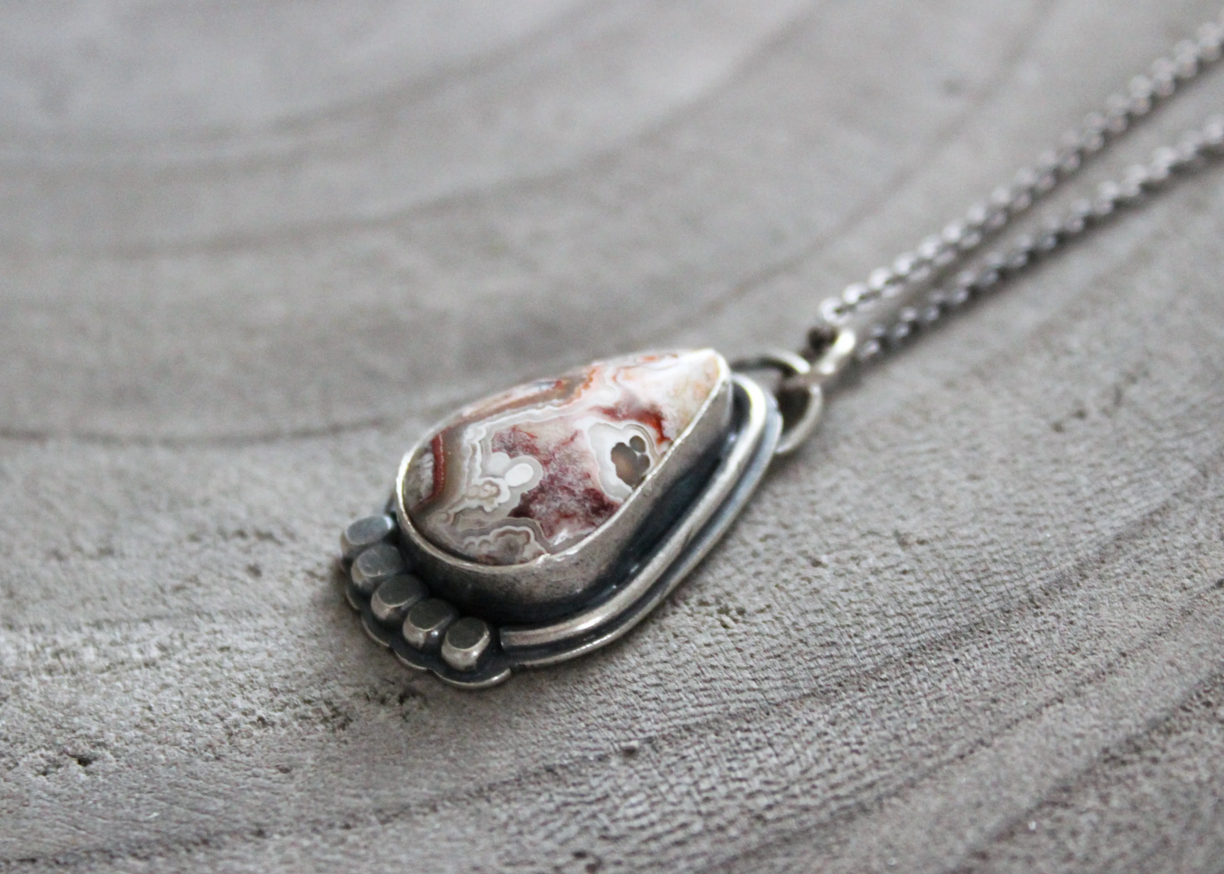 Crazy Lace Agate Silver Accent Necklace No. 3