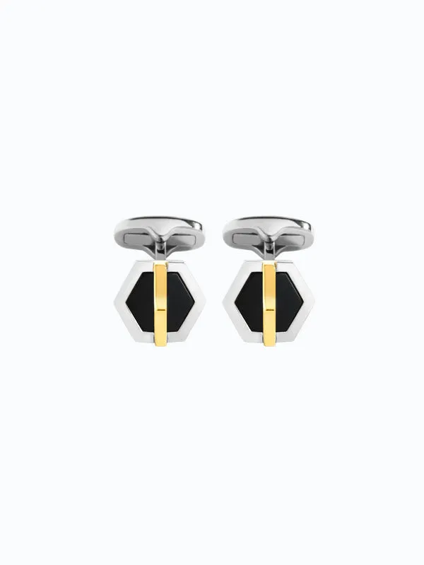 Cross Hexagon Cufflinks With Stone