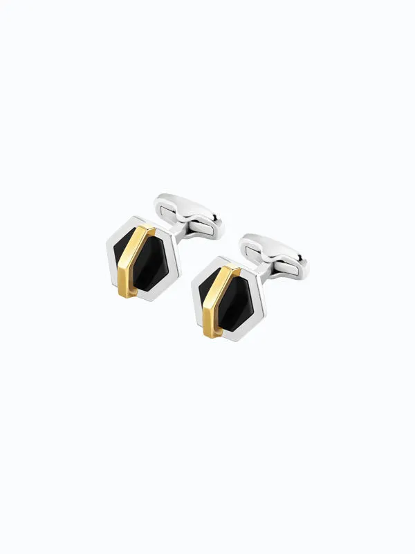 Cross Hexagon Cufflinks With Stone