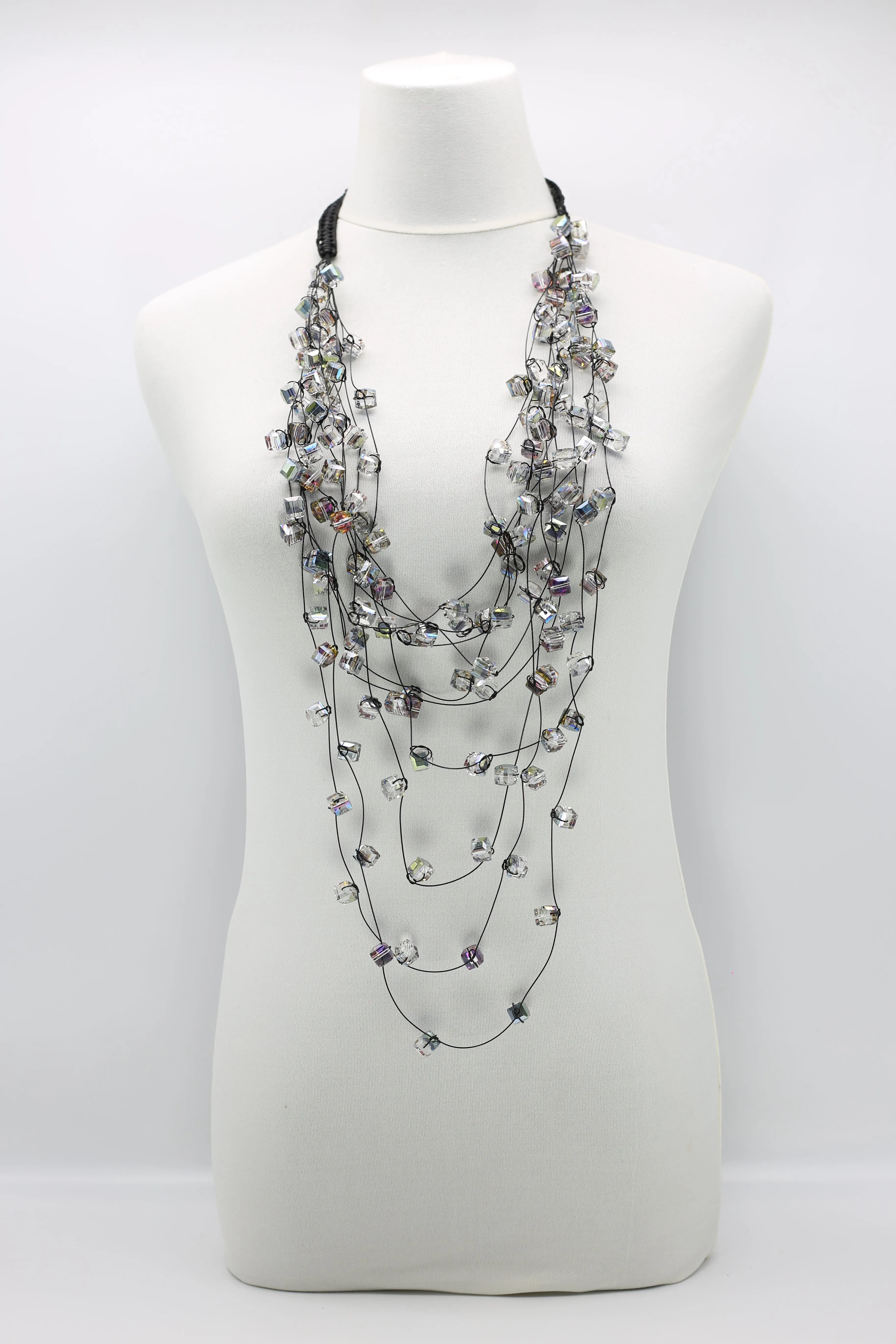 Crystal Cubes on Fishing Wire Necklaces - Medium