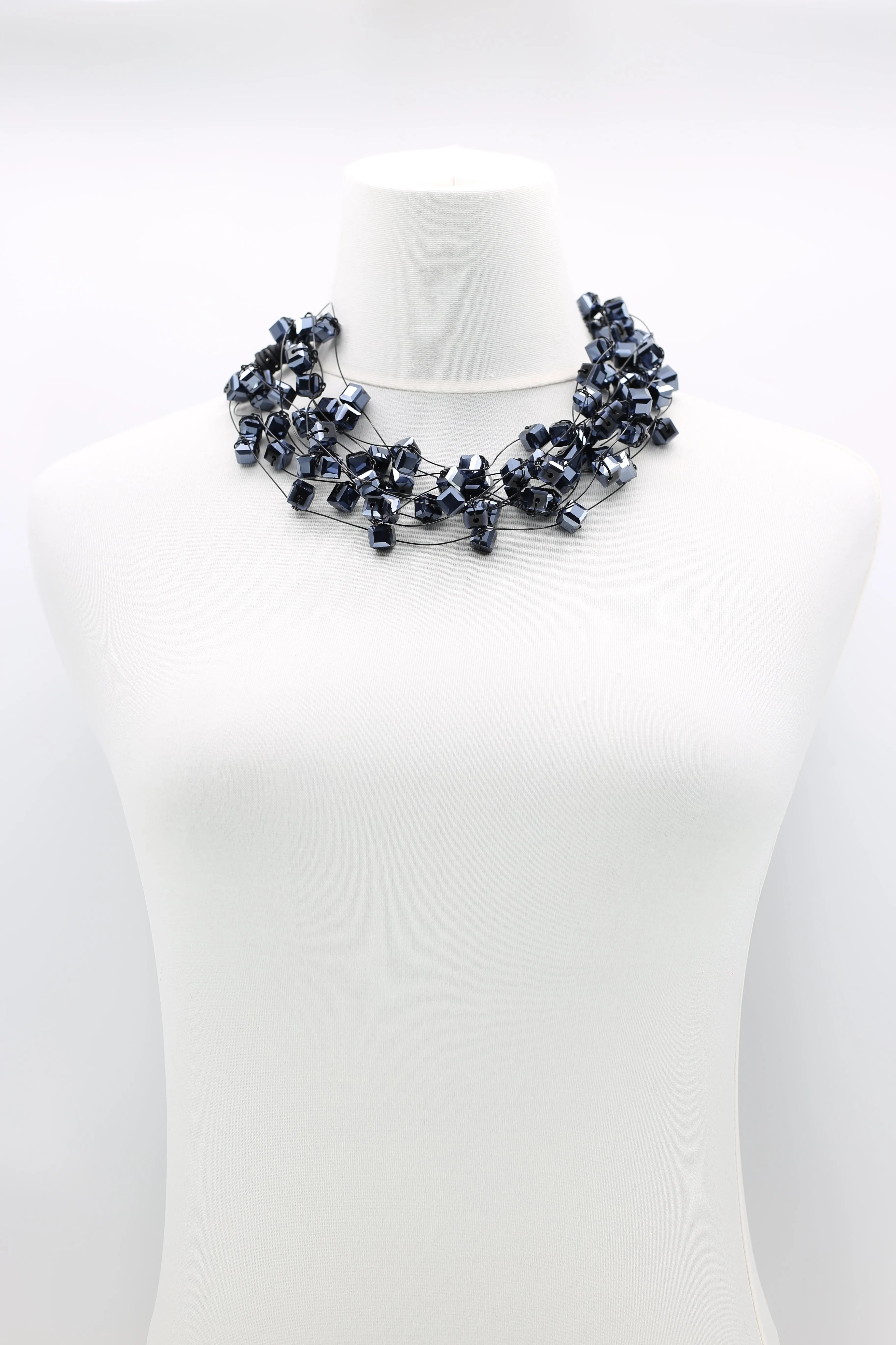 CRYSTAL CUBES ON FISHING WIRE NECKLACES - SHORT