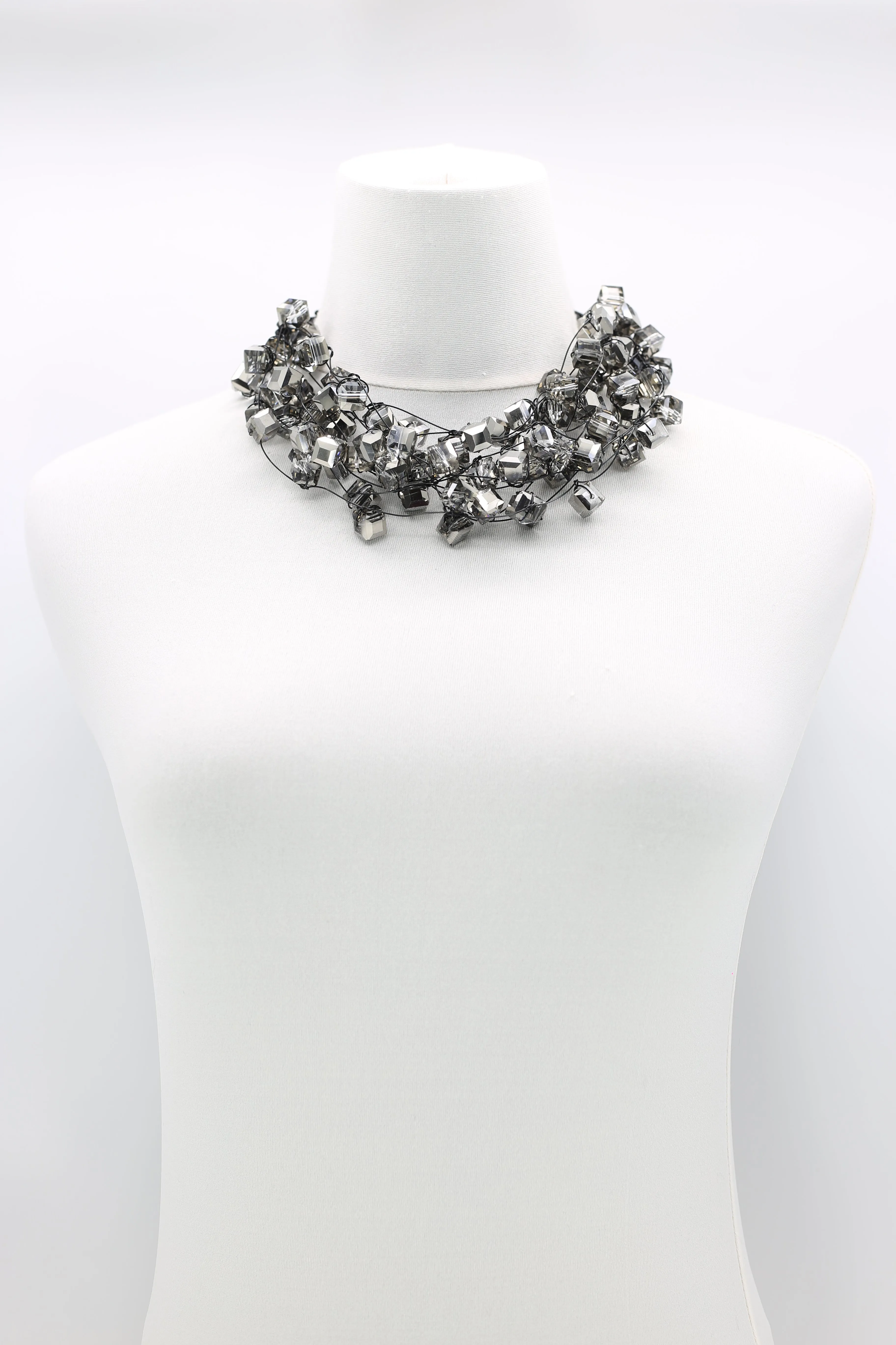 CRYSTAL CUBES ON FISHING WIRE NECKLACES - SHORT