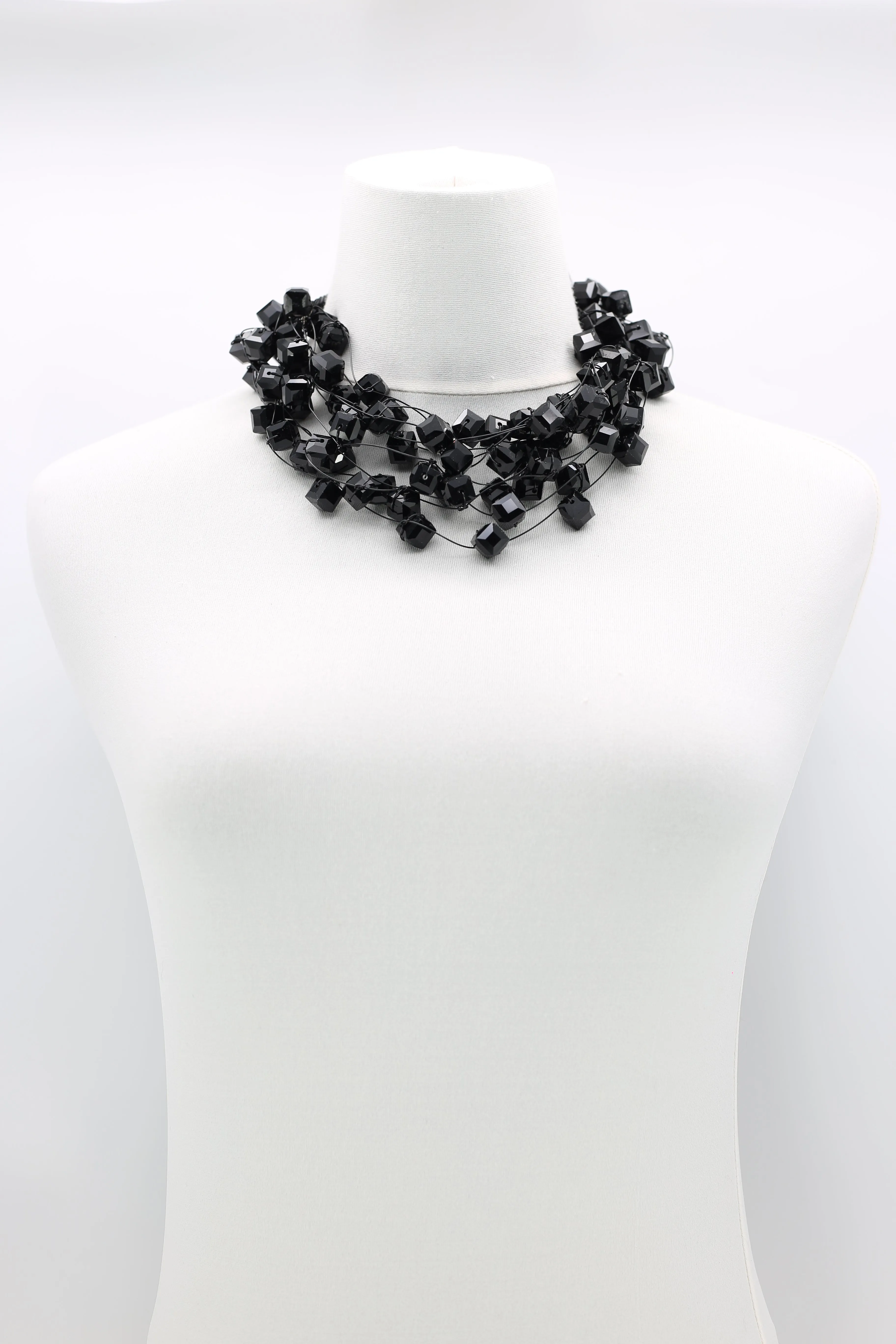 CRYSTAL CUBES ON FISHING WIRE NECKLACES - SHORT