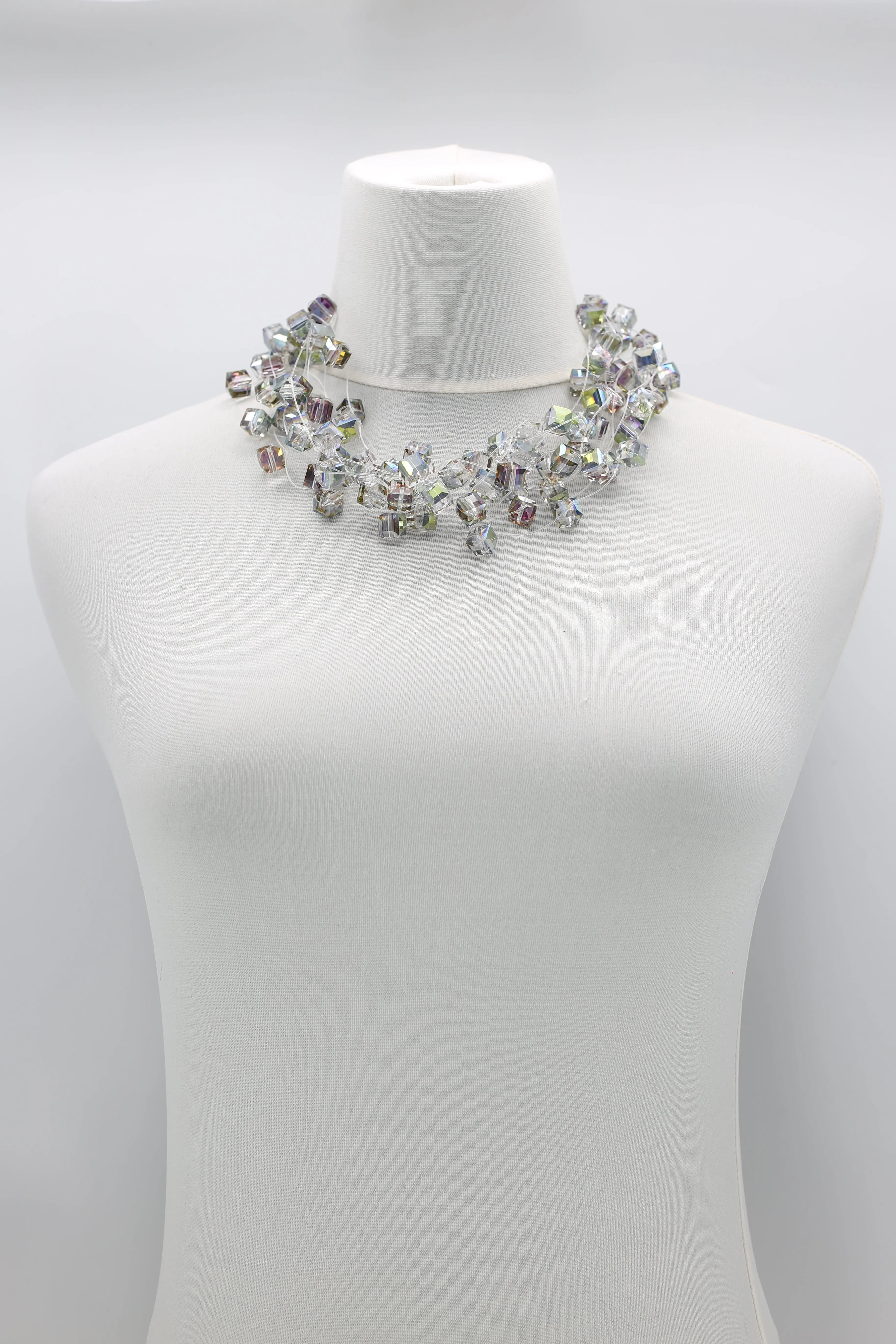 CRYSTAL CUBES ON FISHING WIRE NECKLACES - SHORT