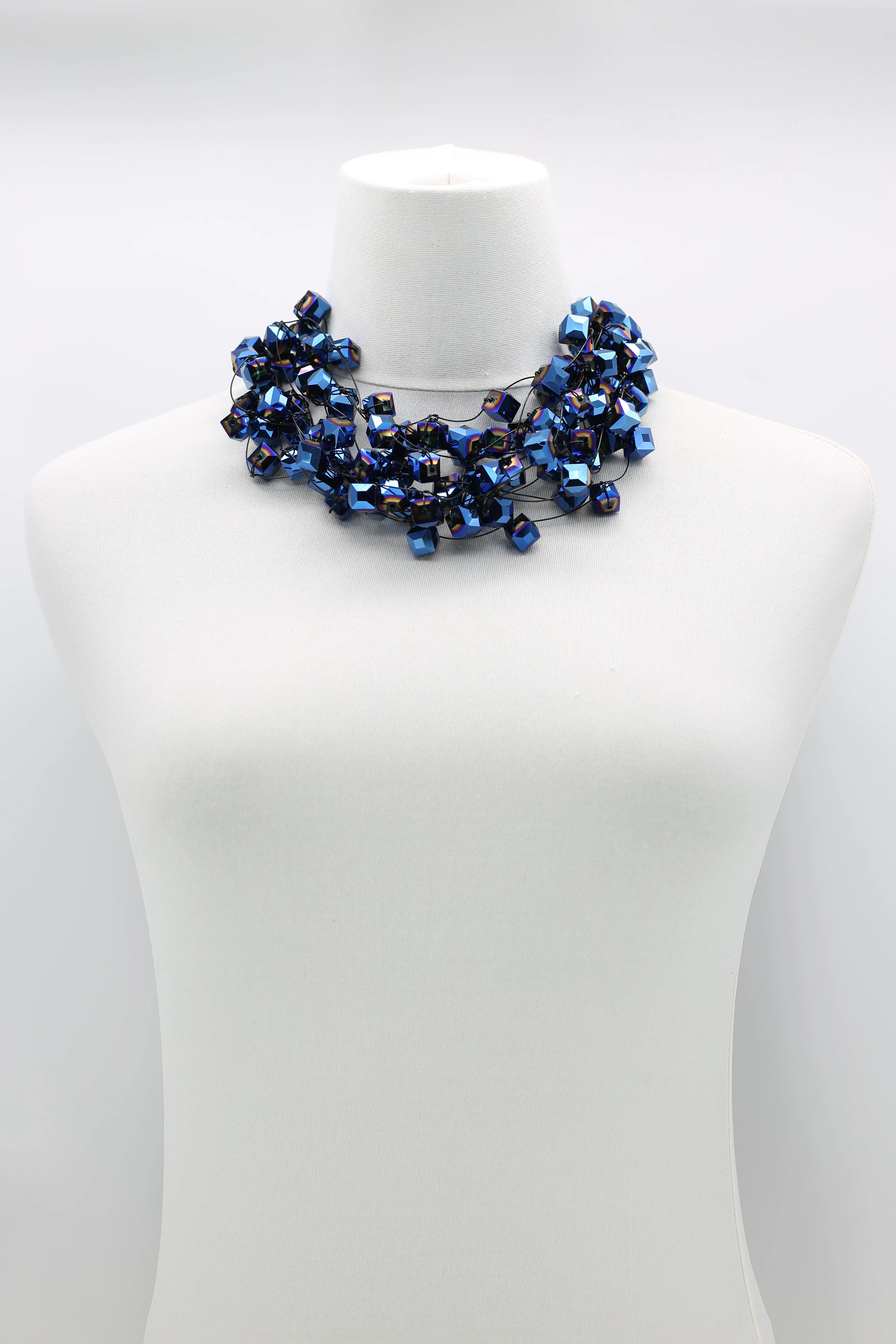 CRYSTAL CUBES ON FISHING WIRE NECKLACES - SHORT