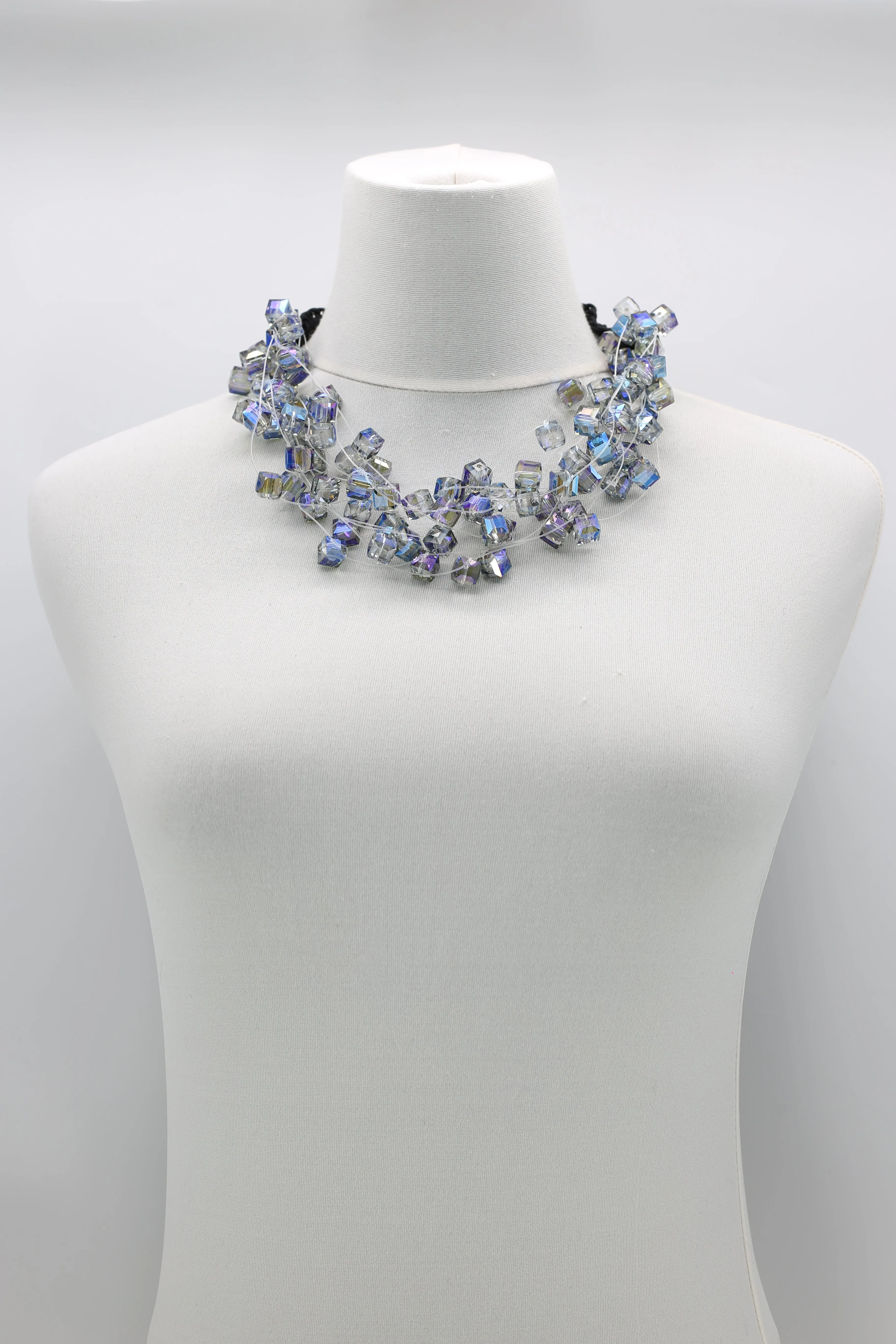 CRYSTAL CUBES ON FISHING WIRE NECKLACES - SHORT