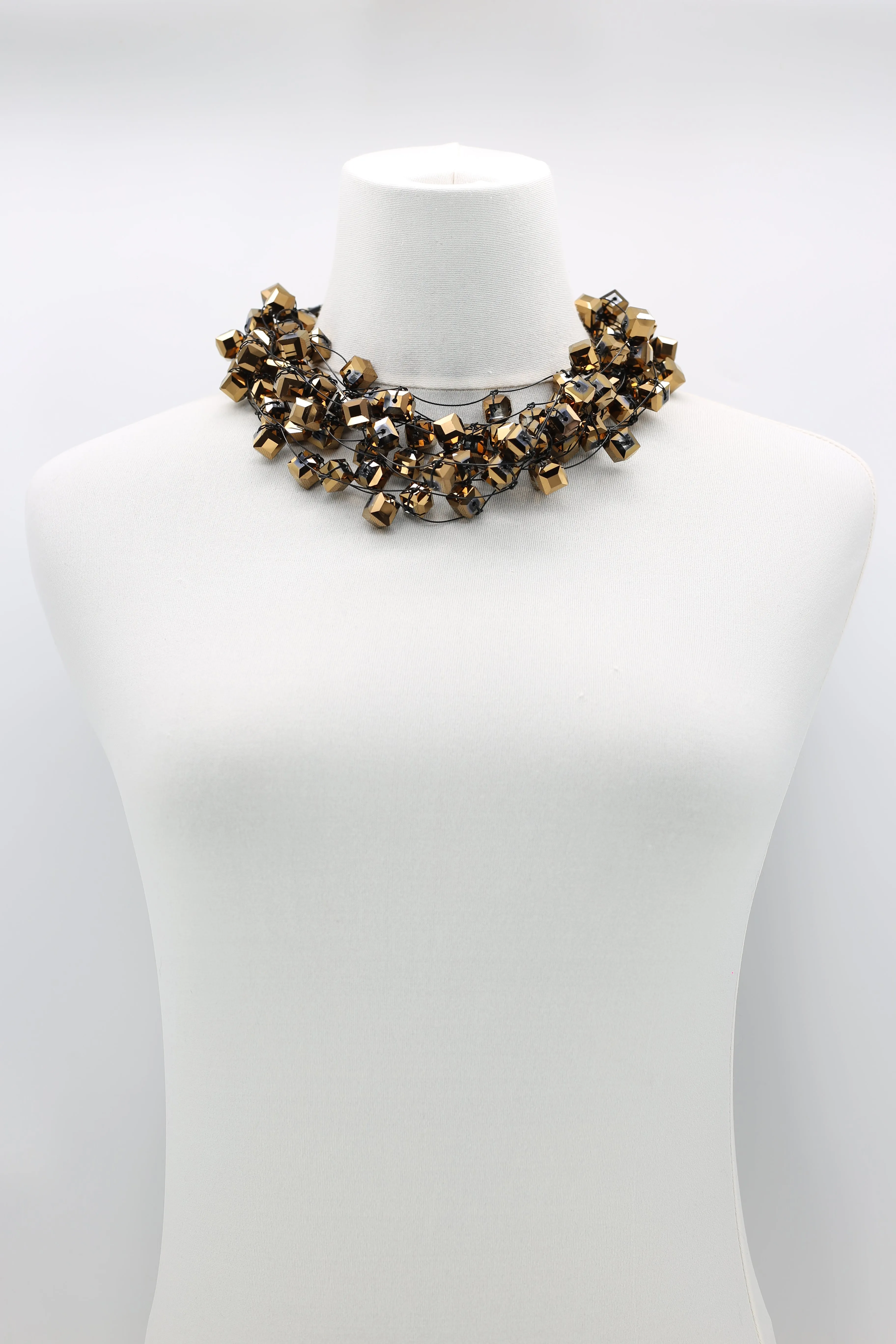CRYSTAL CUBES ON FISHING WIRE NECKLACES - SHORT