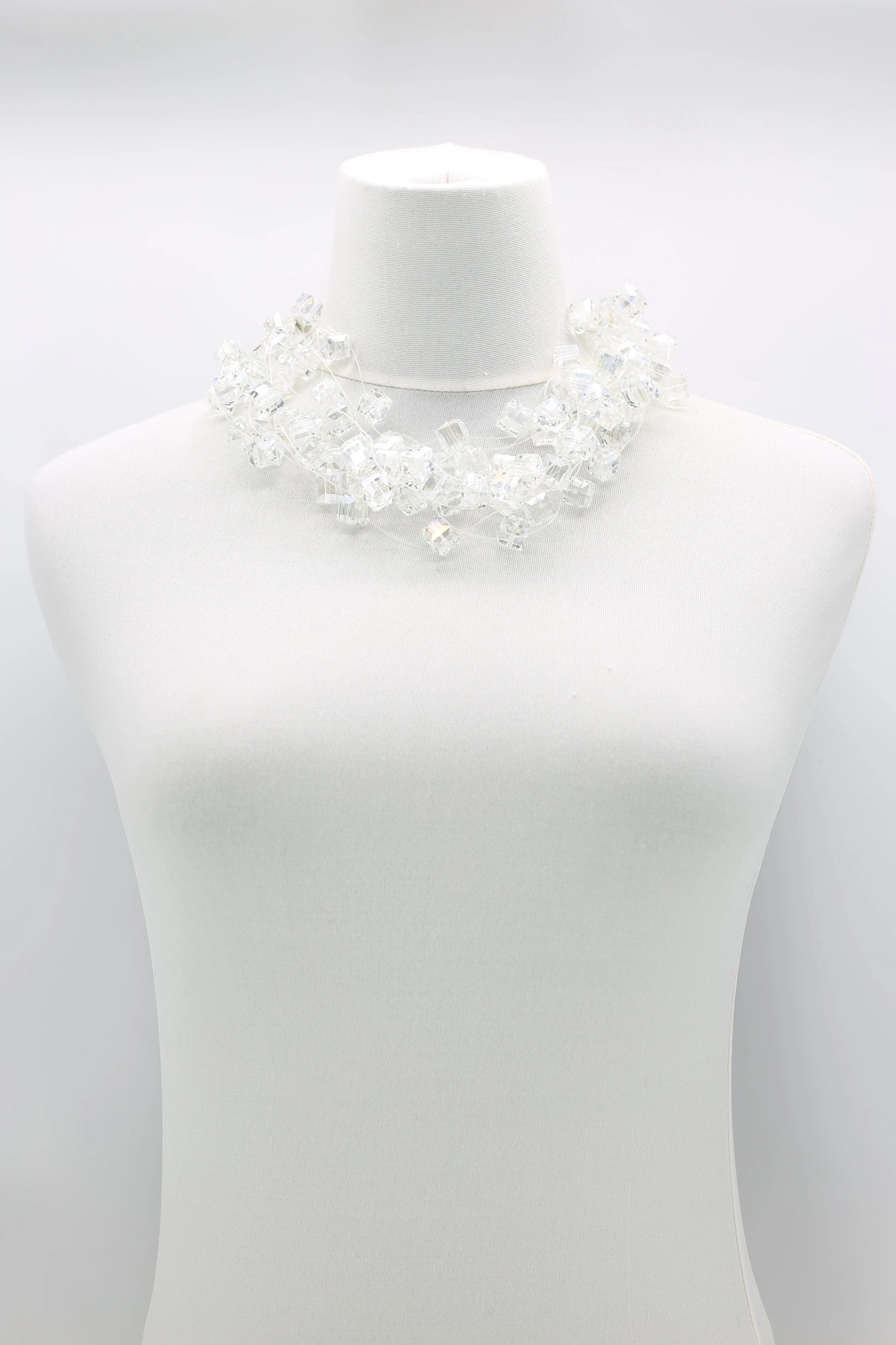 CRYSTAL CUBES ON FISHING WIRE NECKLACES - SHORT