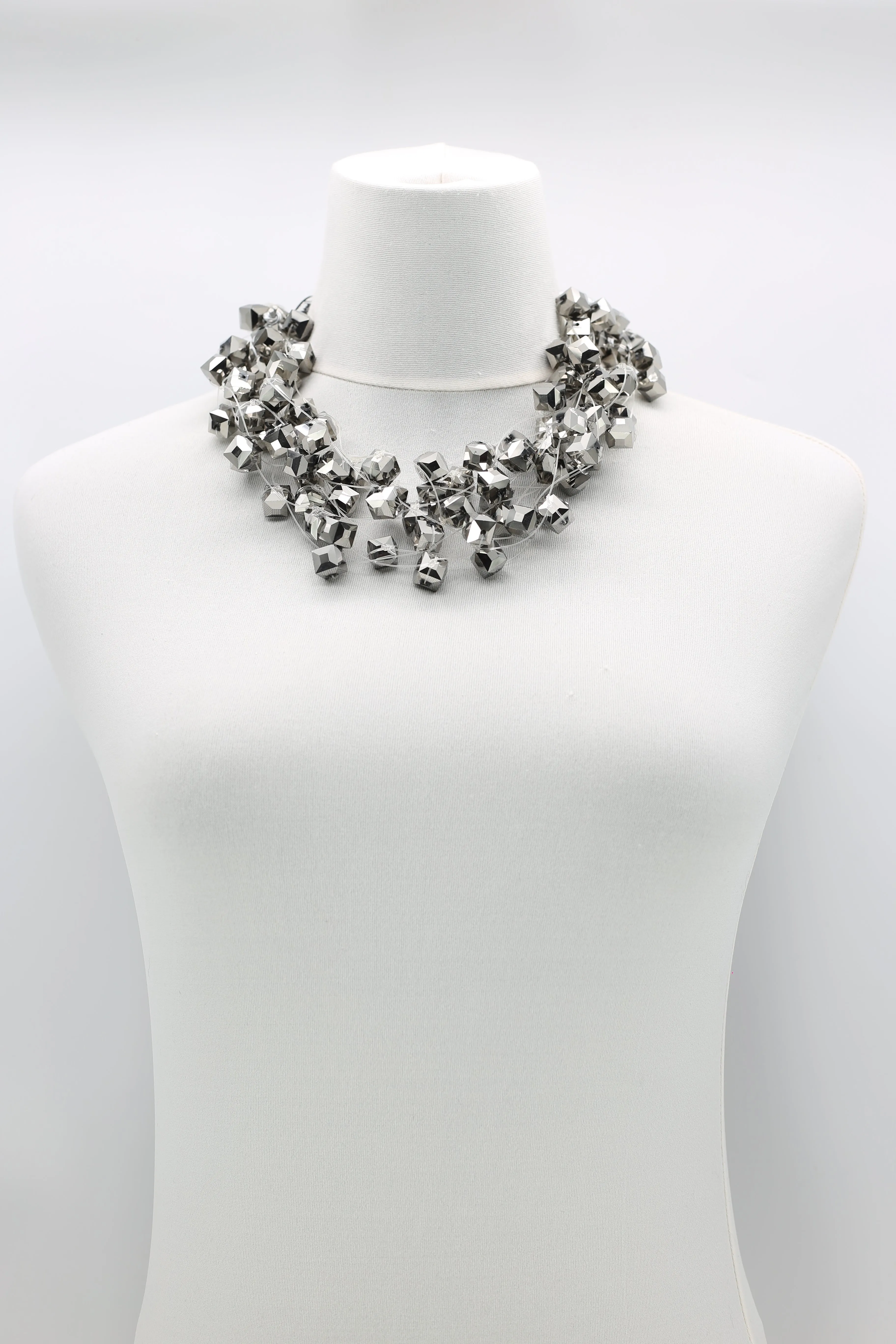 CRYSTAL CUBES ON FISHING WIRE NECKLACES - SHORT
