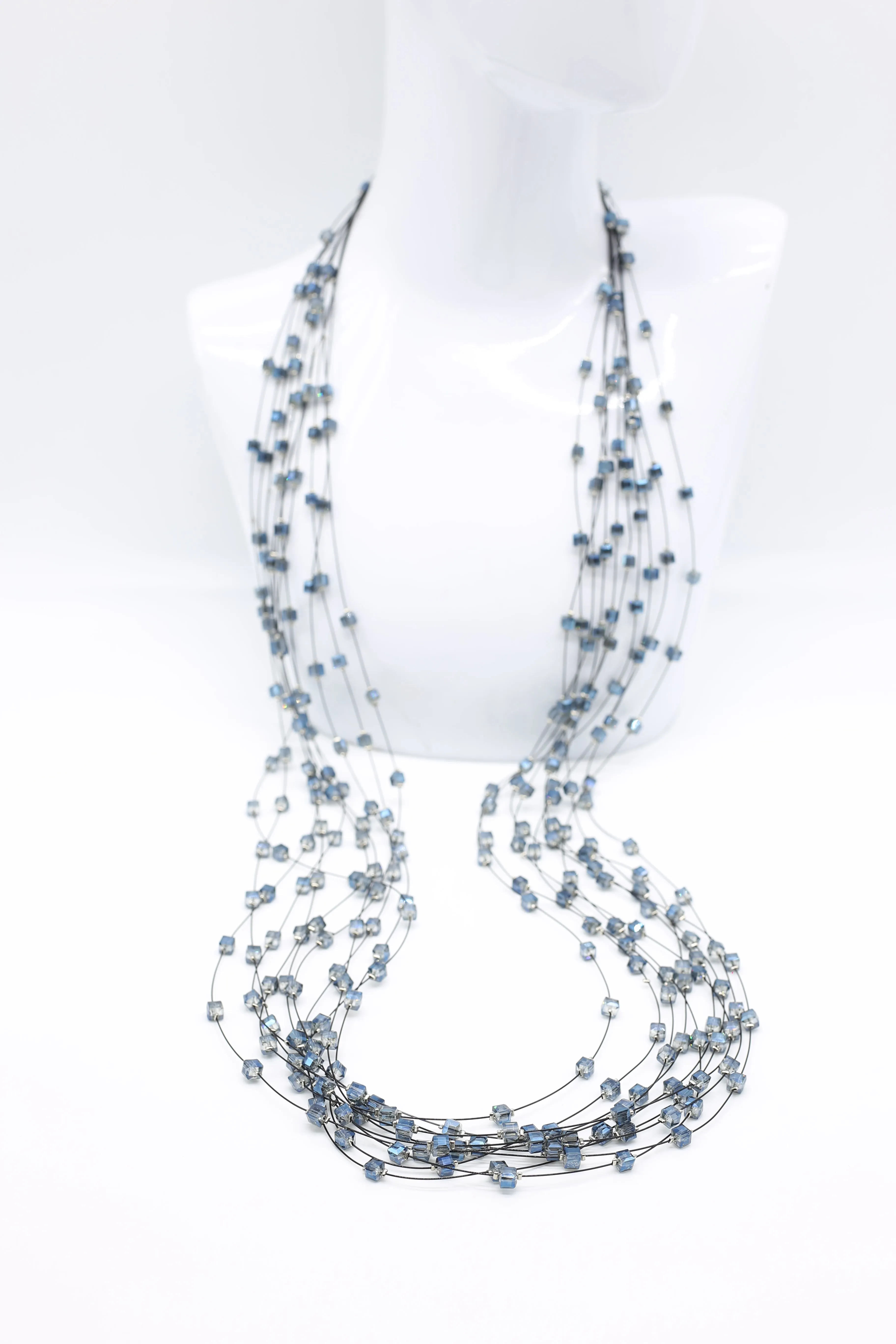 Crystal Cubes on Fishing Wire Necklaces - Small