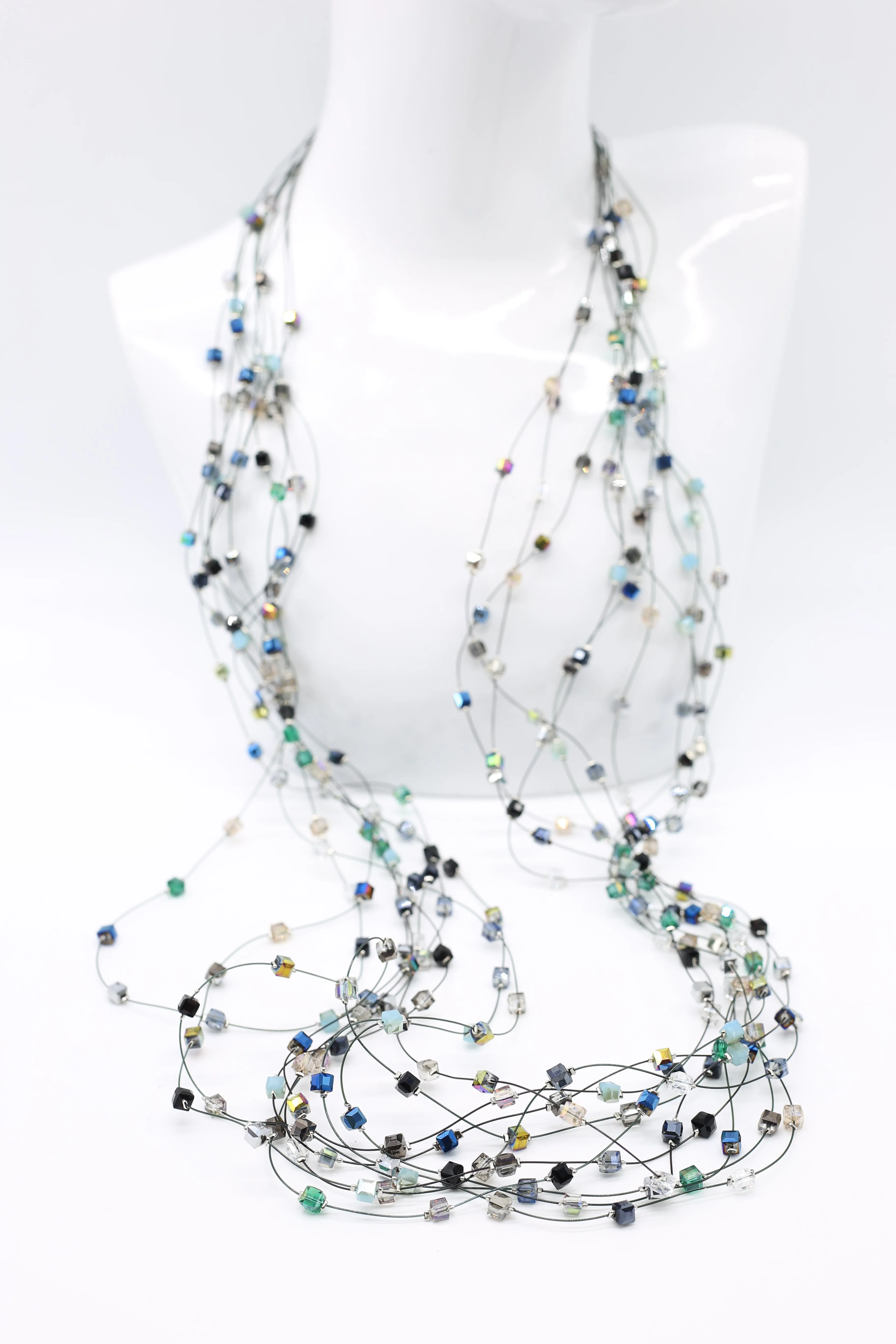 Crystal Cubes on Fishing Wire Necklaces - Small