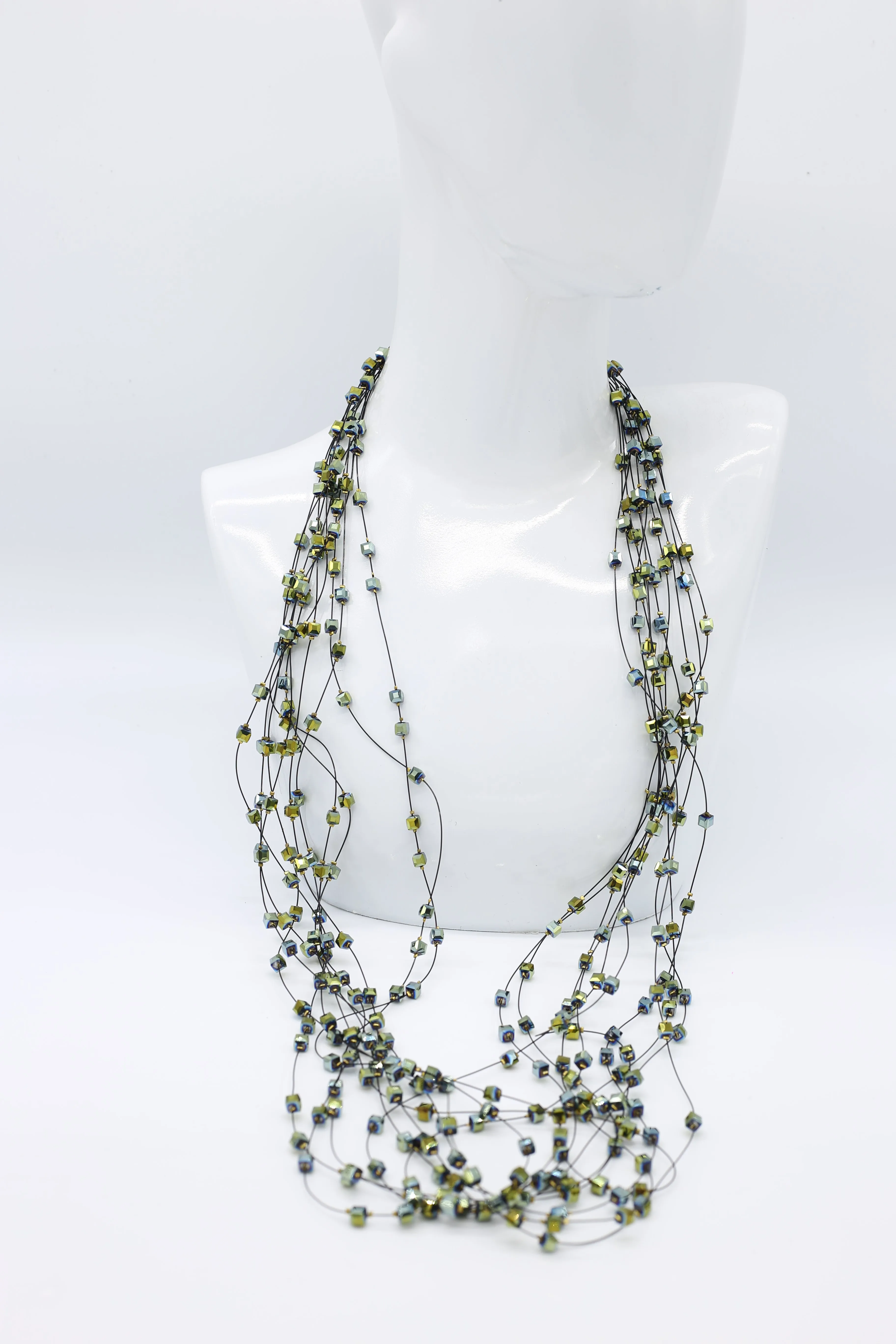 Crystal Cubes on Fishing Wire Necklaces - Small
