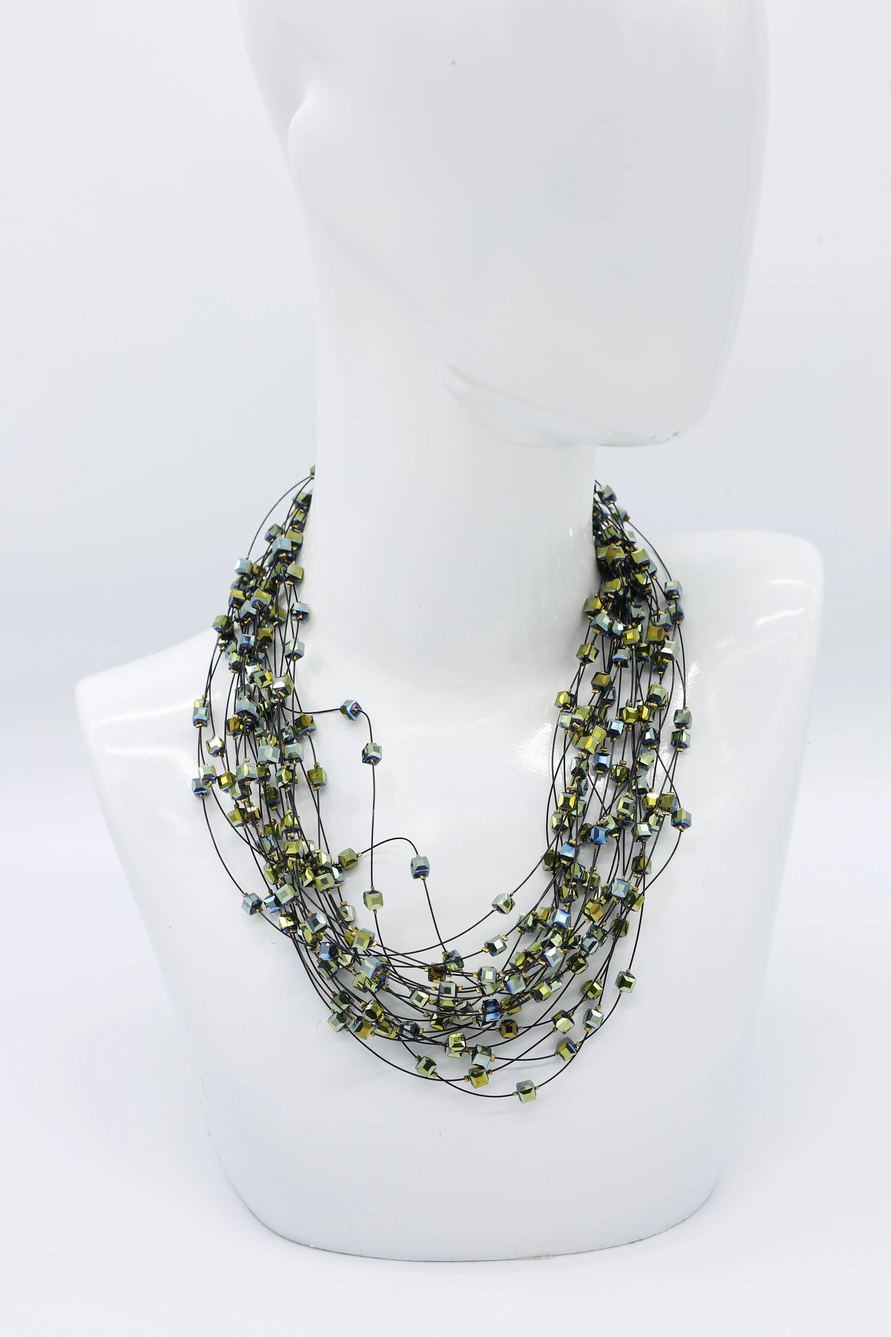 Crystal Cubes on Fishing Wire Necklaces - Small