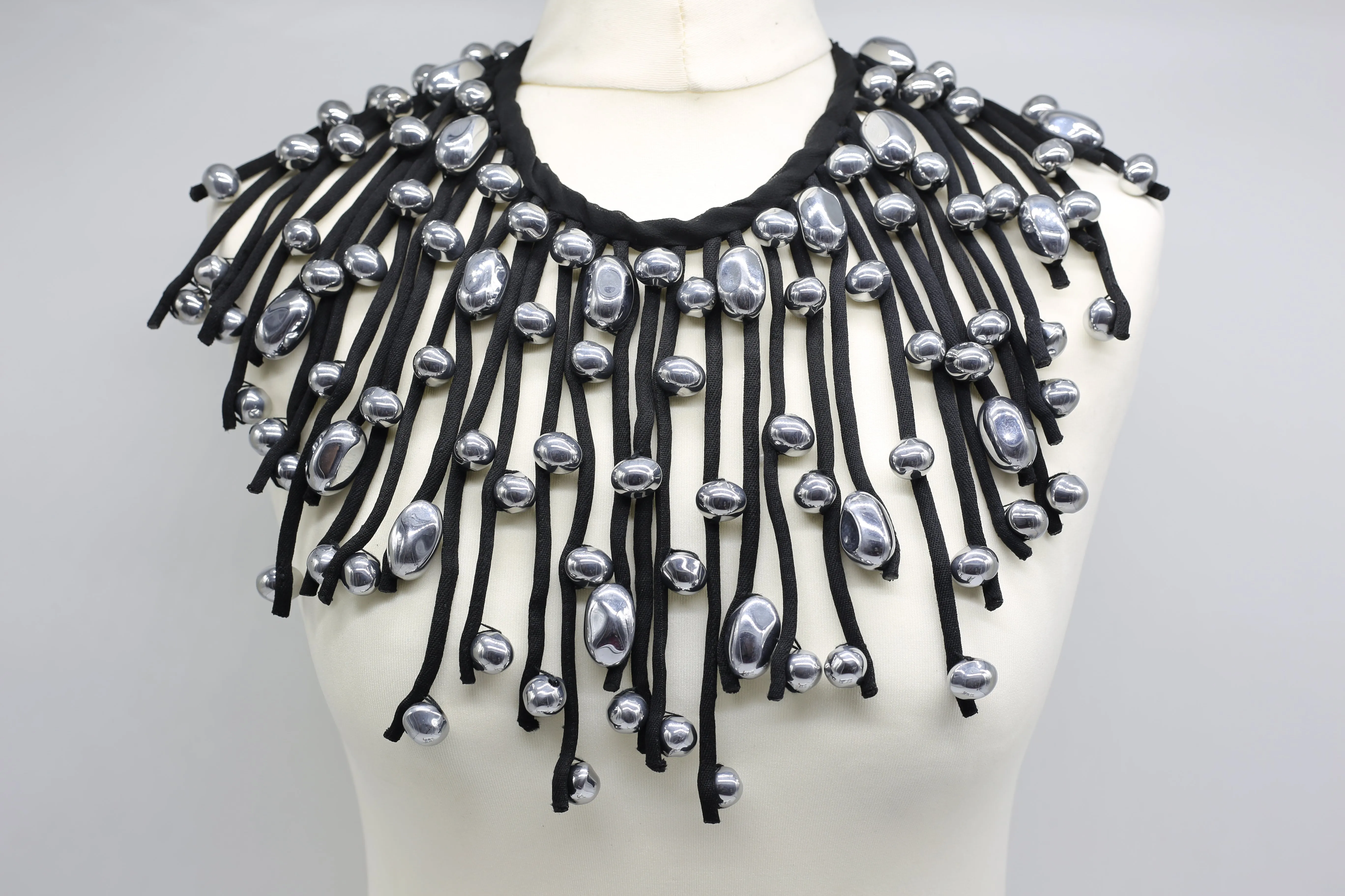 Crystal Eggs Hand-stitched on Cotton Cord Cape-style Necklace