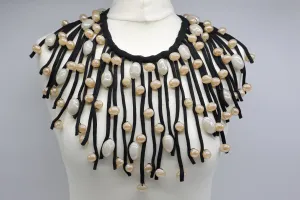 Crystal Eggs Hand-stitched on Cotton Cord Cape-style Necklace