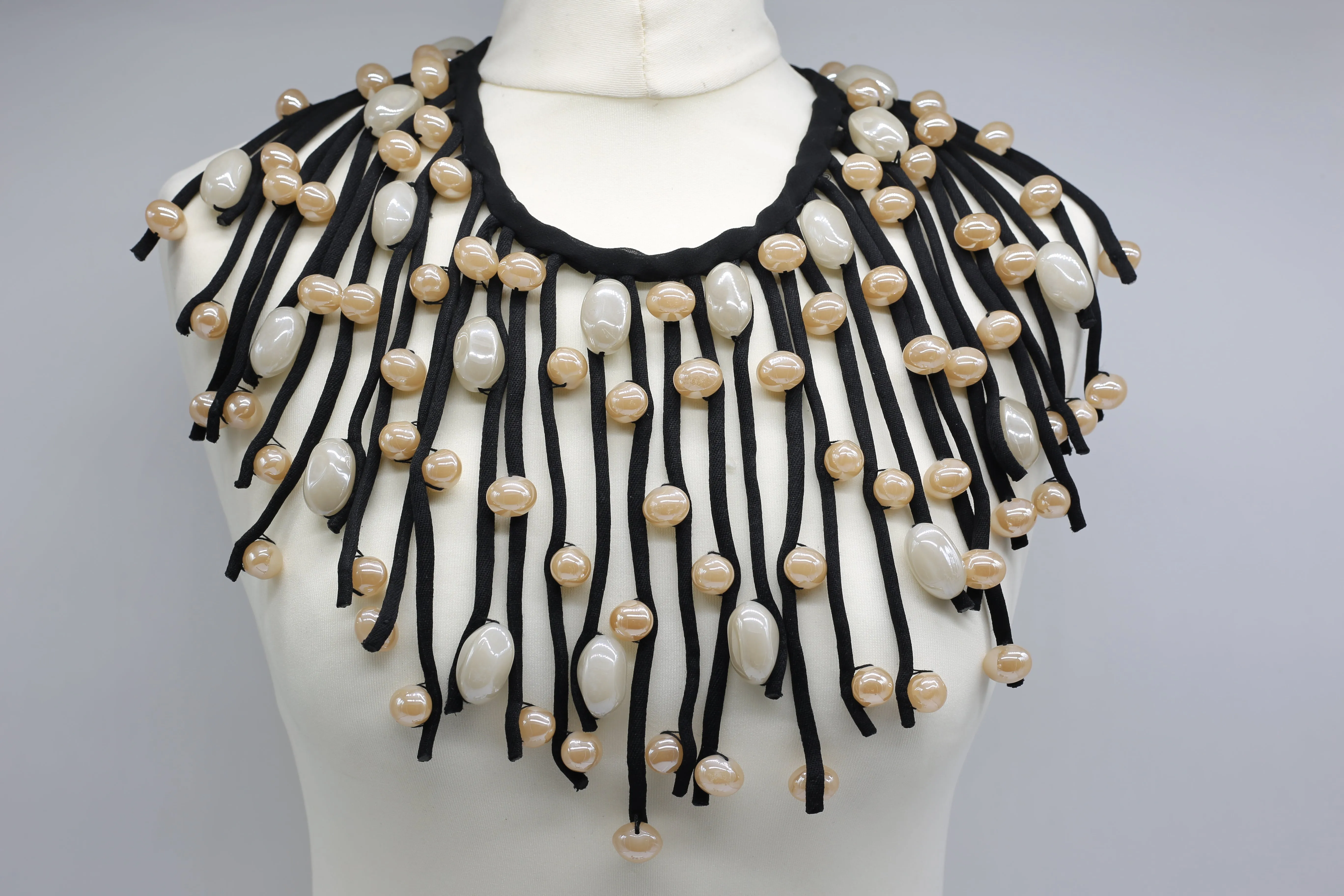 Crystal Eggs Hand-stitched on Cotton Cord Cape-style Necklace