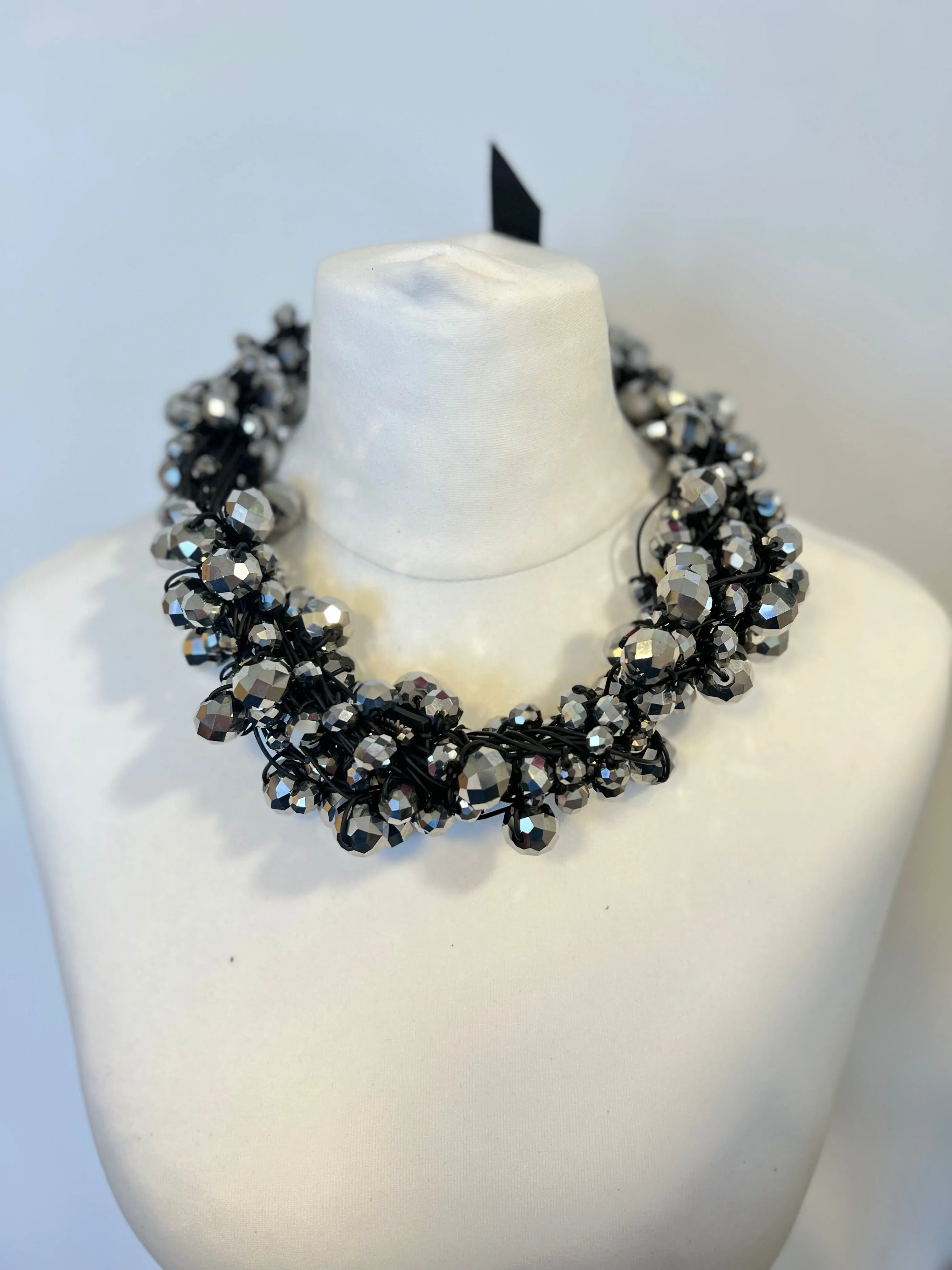 Crystal Faceted Beads on Rubber Necklace - Transparent Red