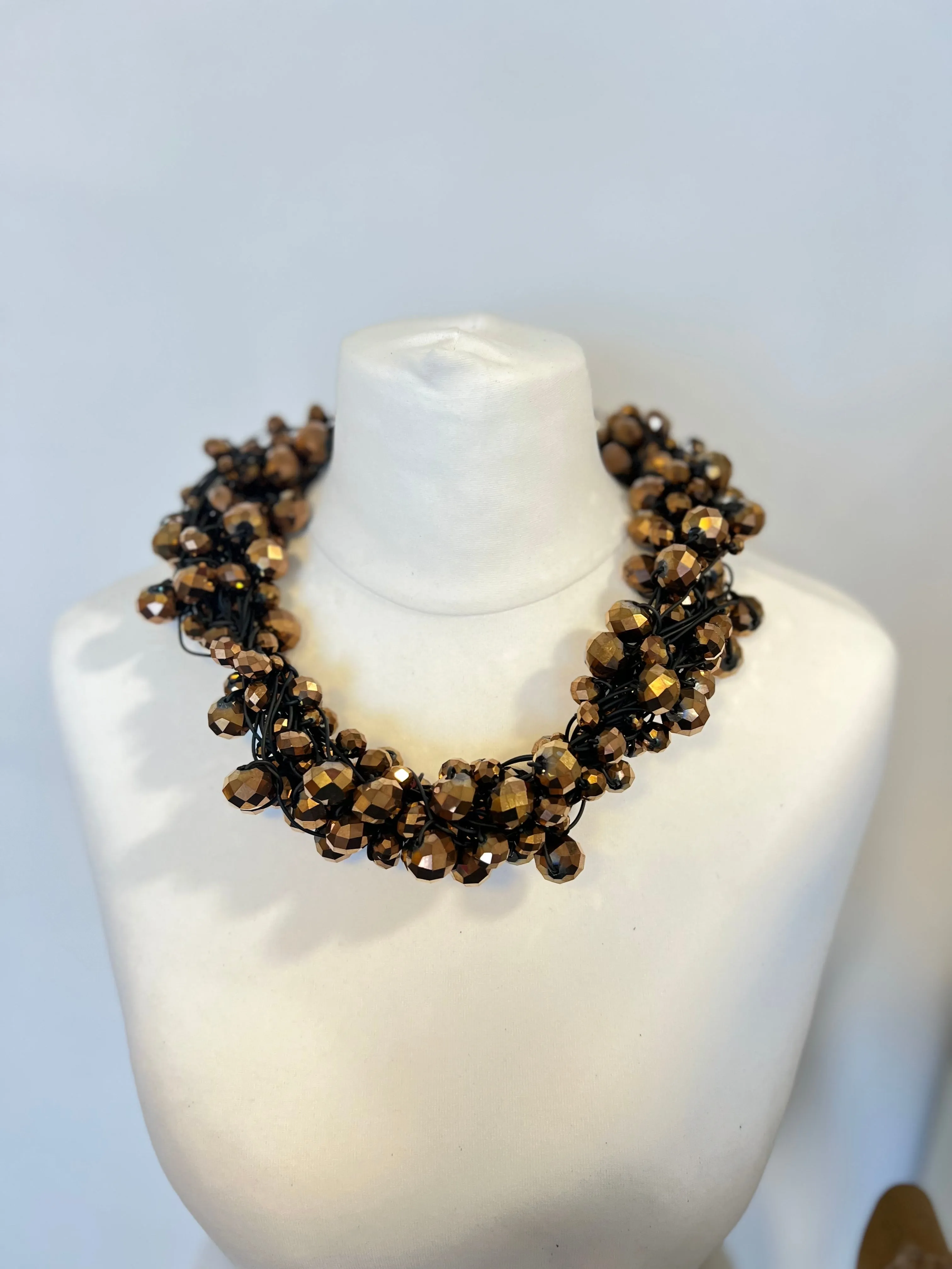 Crystal Faceted Beads on Rubber Necklace - Transparent Red