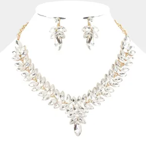 Crystal Marquise Stone Cluster Pageant Necklace Set on Gold | Evening Necklace Set |  608317