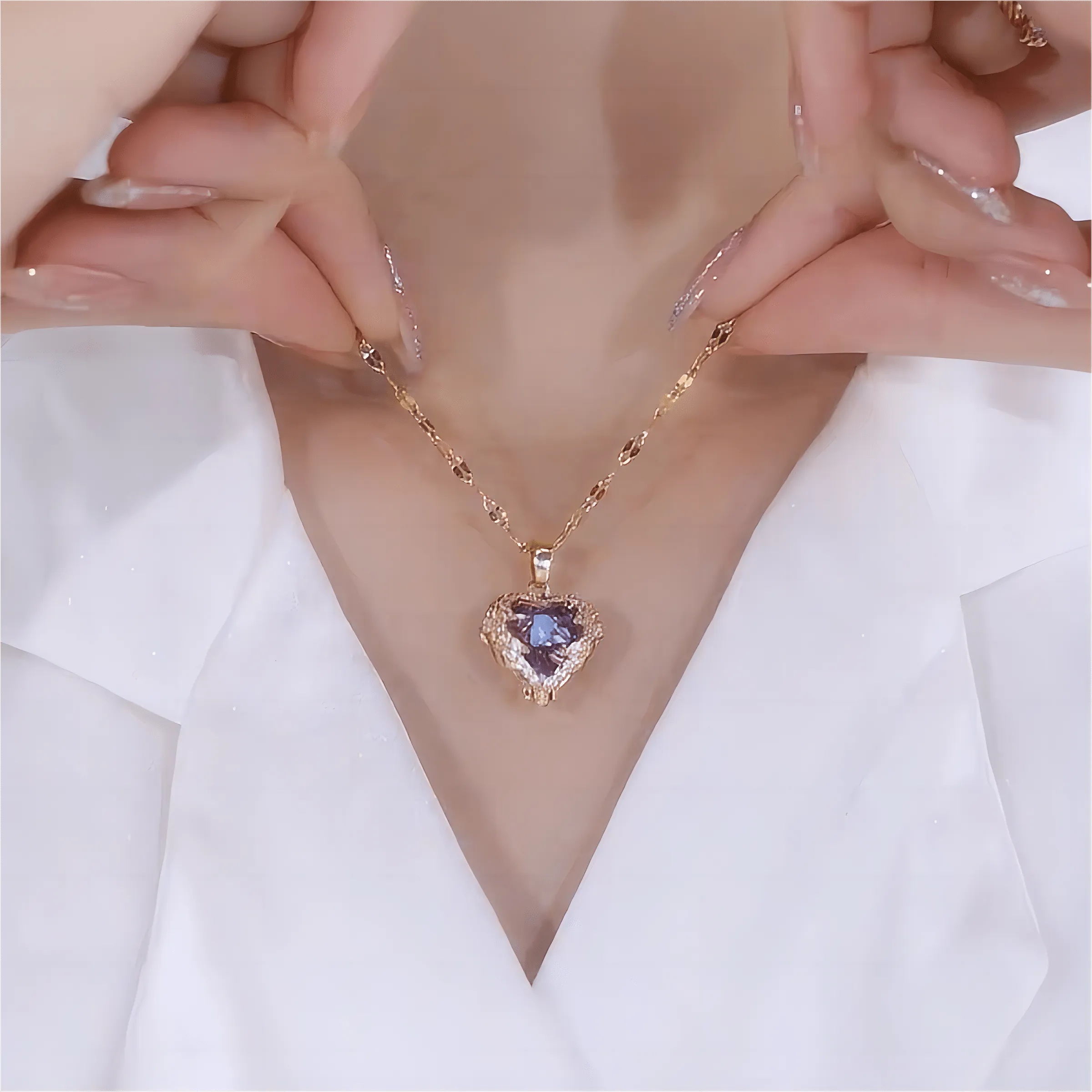 Crystal Ocean Heart Pendant Necklace