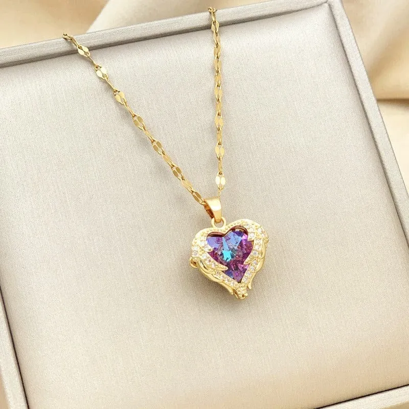 Crystal Ocean Heart Pendant Necklace