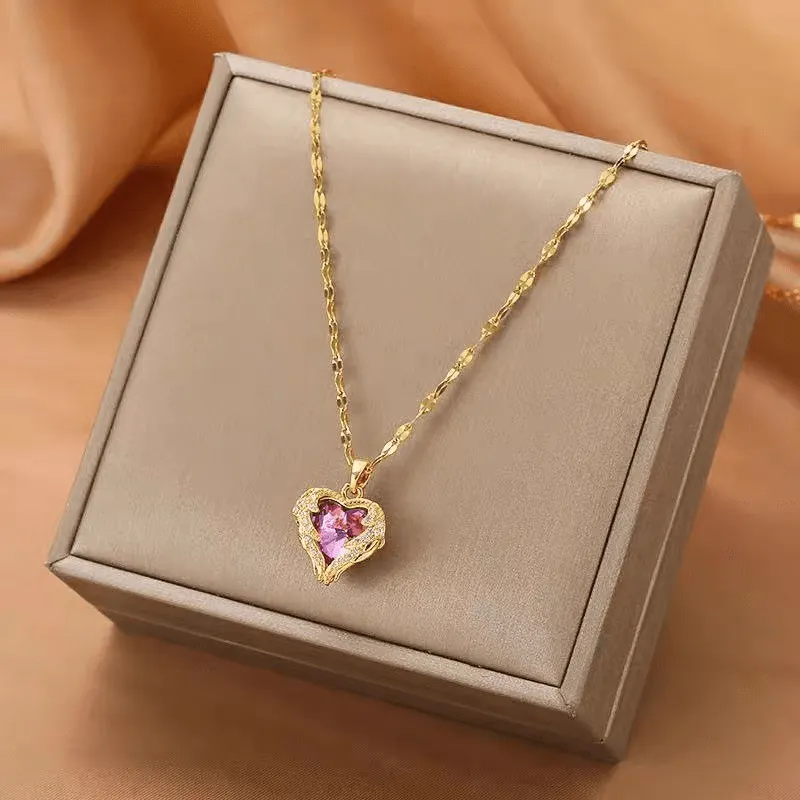 Crystal Ocean Heart Pendant Necklace
