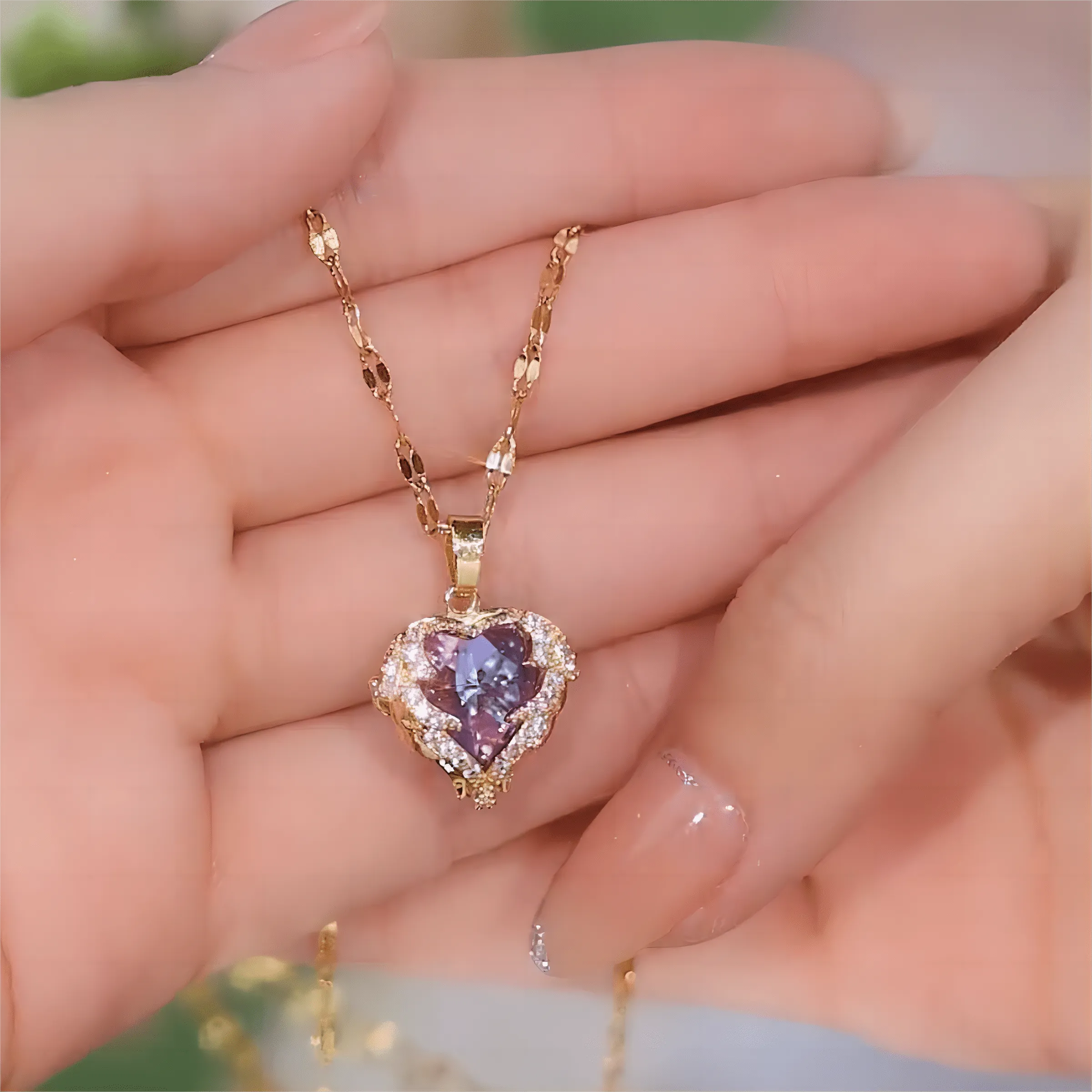 Crystal Ocean Heart Pendant Necklace