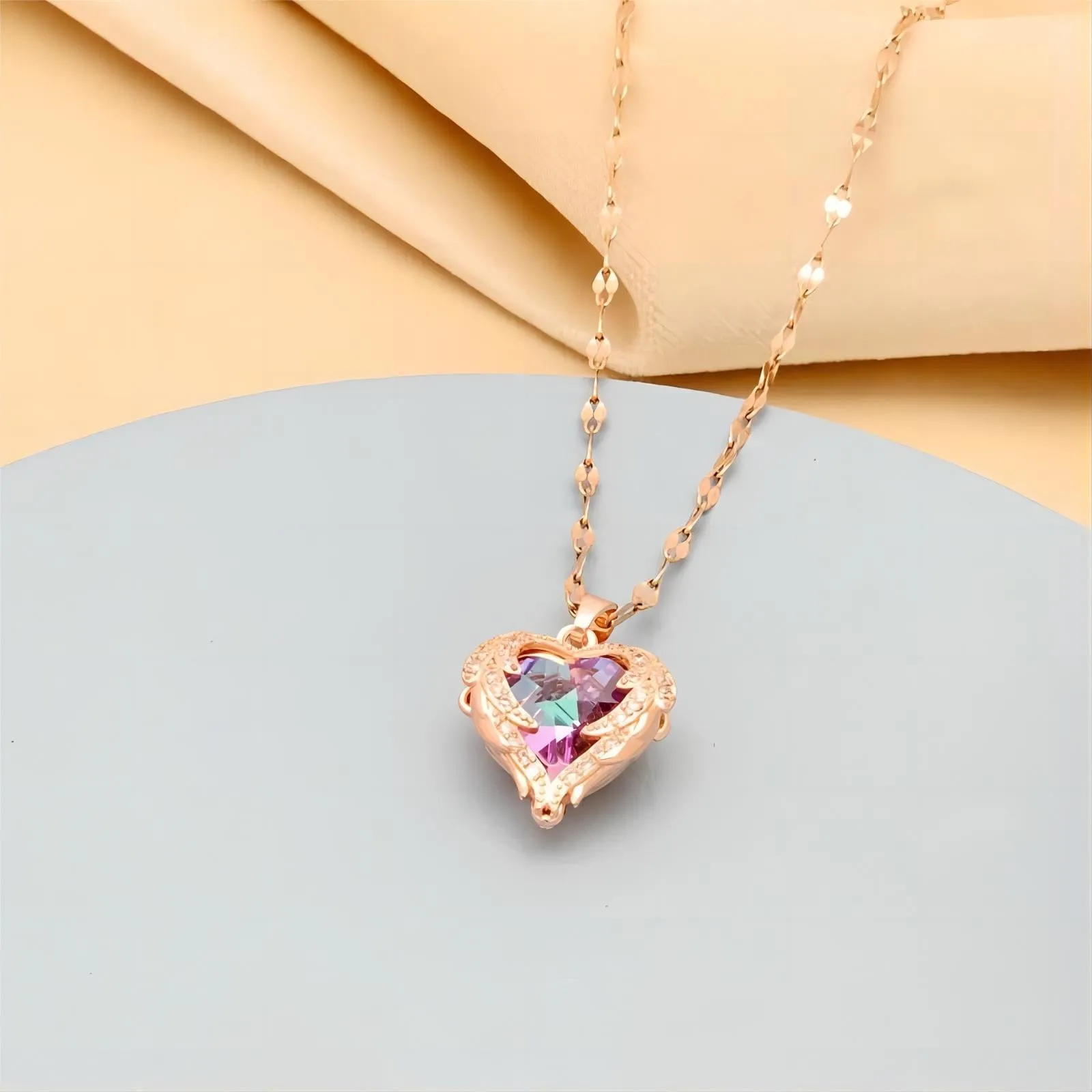 Crystal Ocean Heart Pendant Necklace
