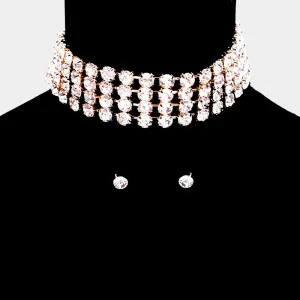 Crystal Rhinestone Choker Pageant Necklace on Gold | Prom Choker | 471808