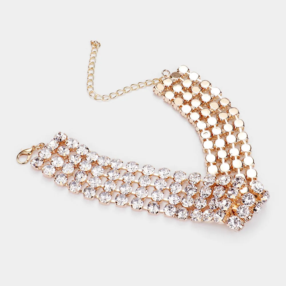 Crystal Rhinestone Choker Pageant Necklace on Gold | Prom Choker | 471808