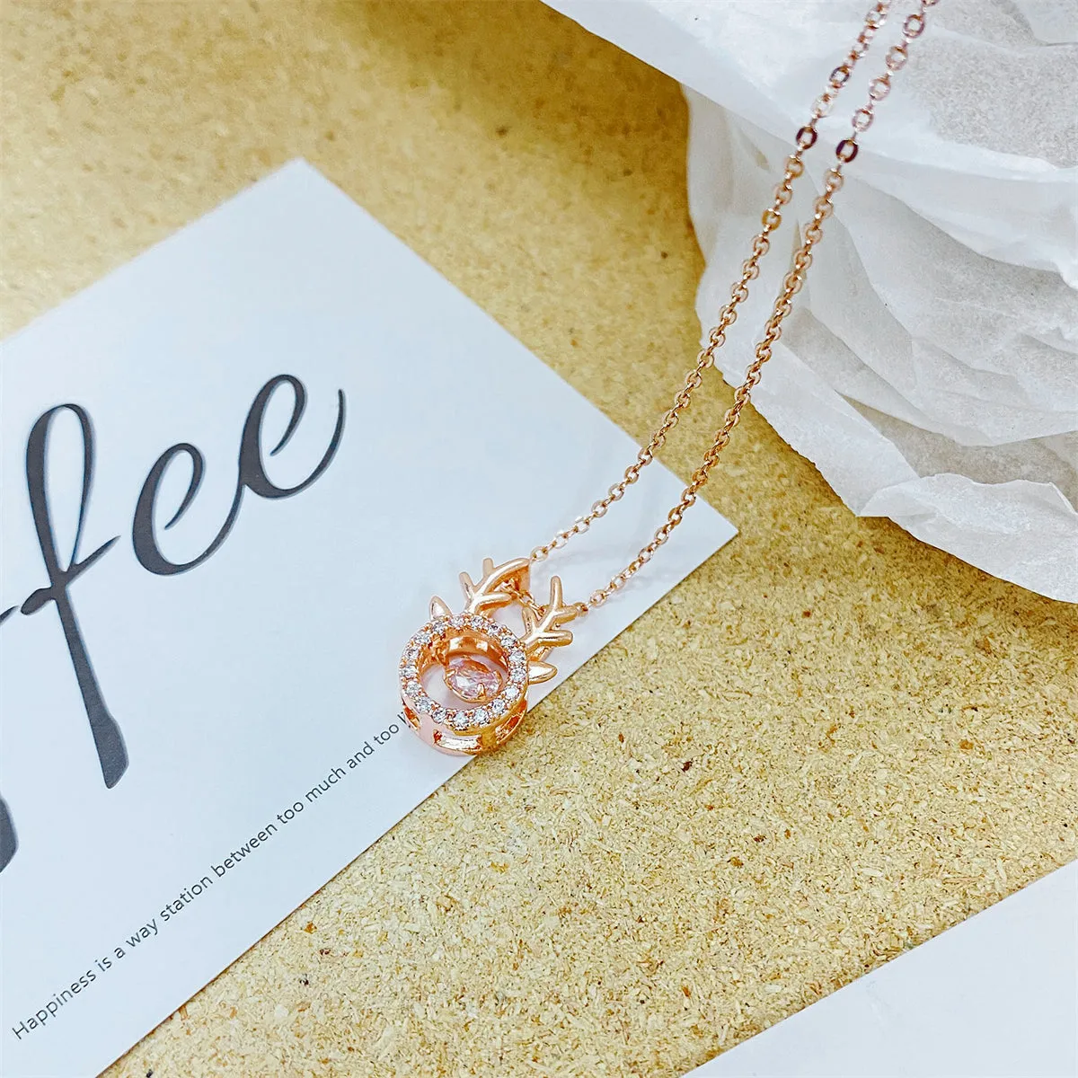 Cubic Zirconia & 18K Rose Gold-Plated Antler Pendant Necklace