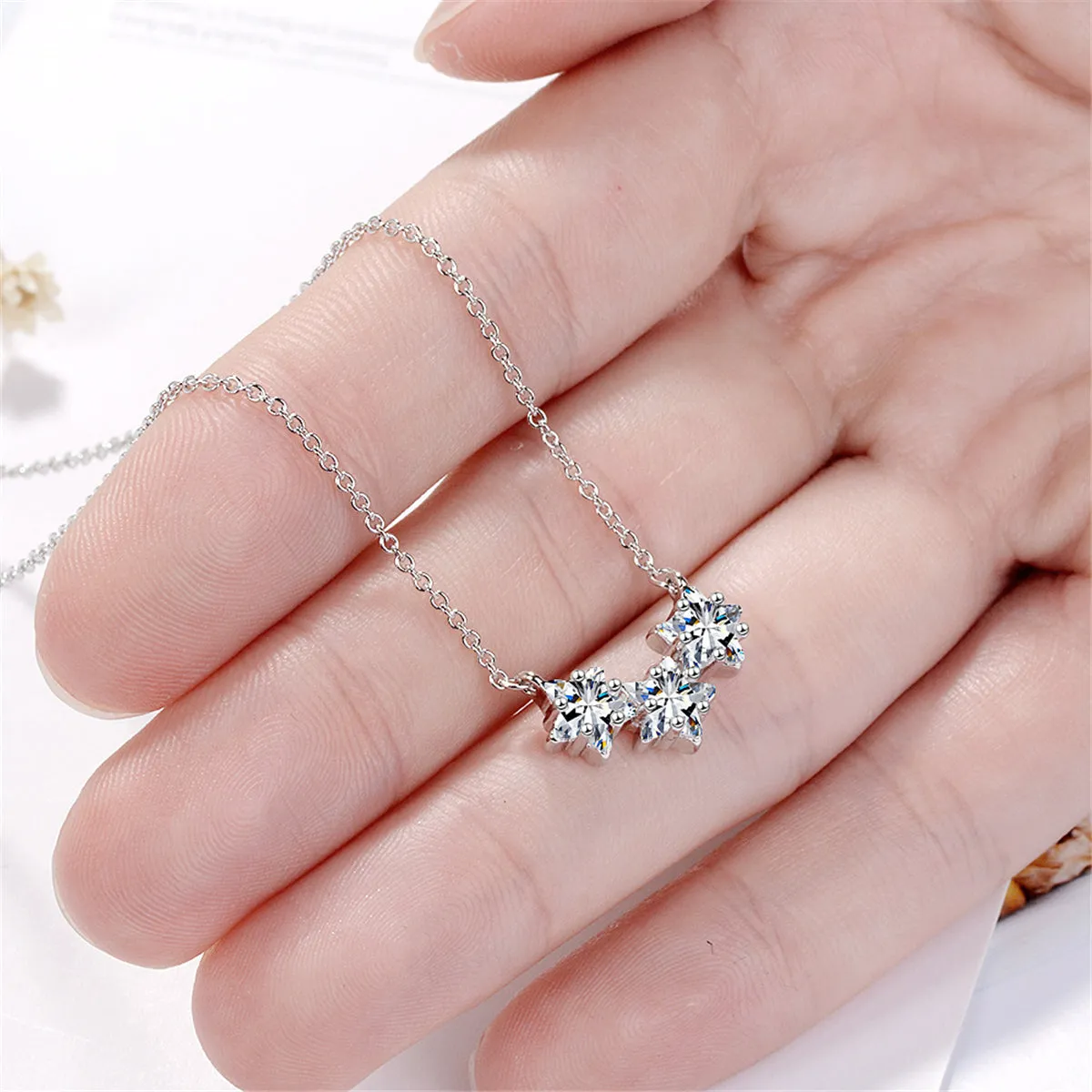 Cubic Zirconia & Silver-Plated Star Necklace