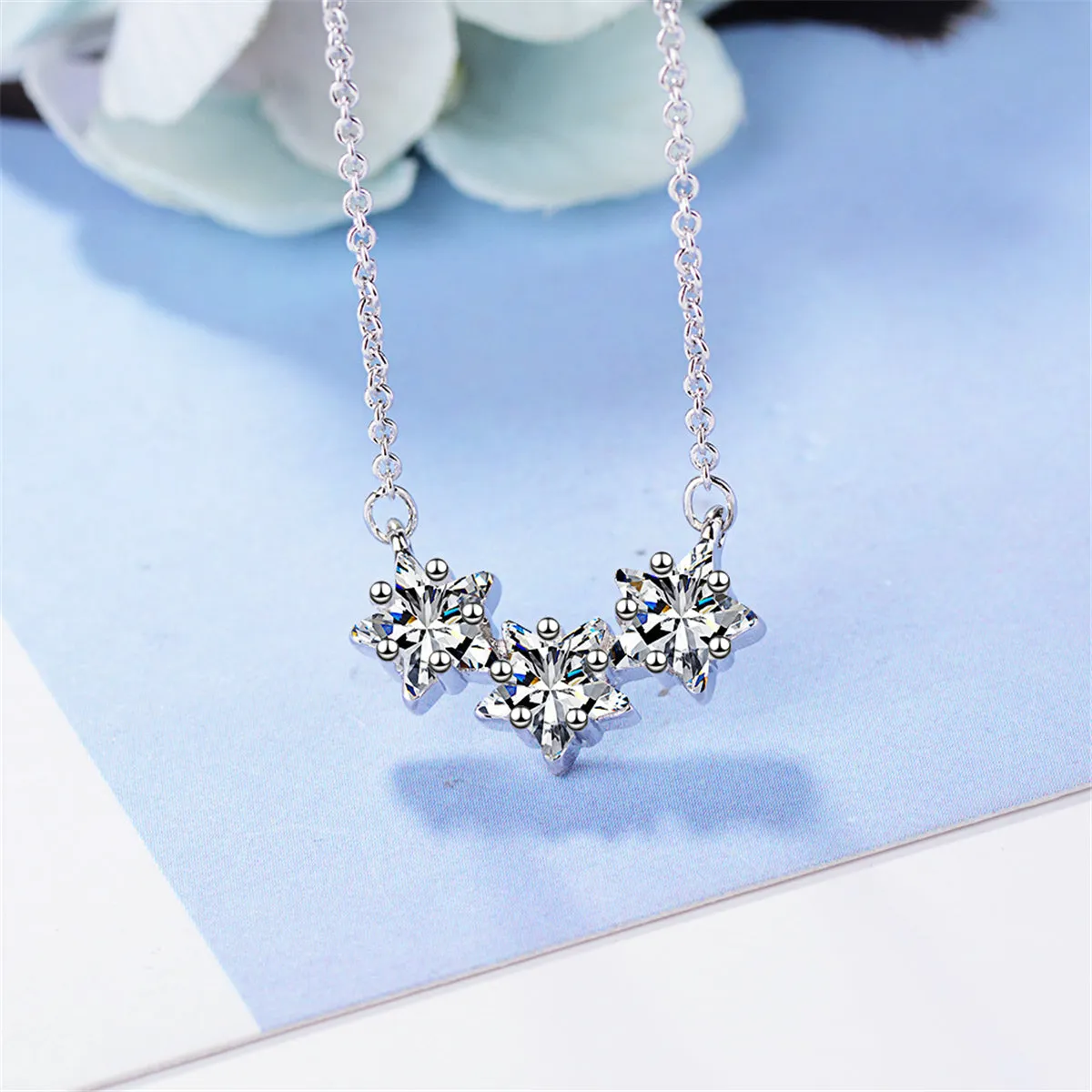Cubic Zirconia & Silver-Plated Star Necklace