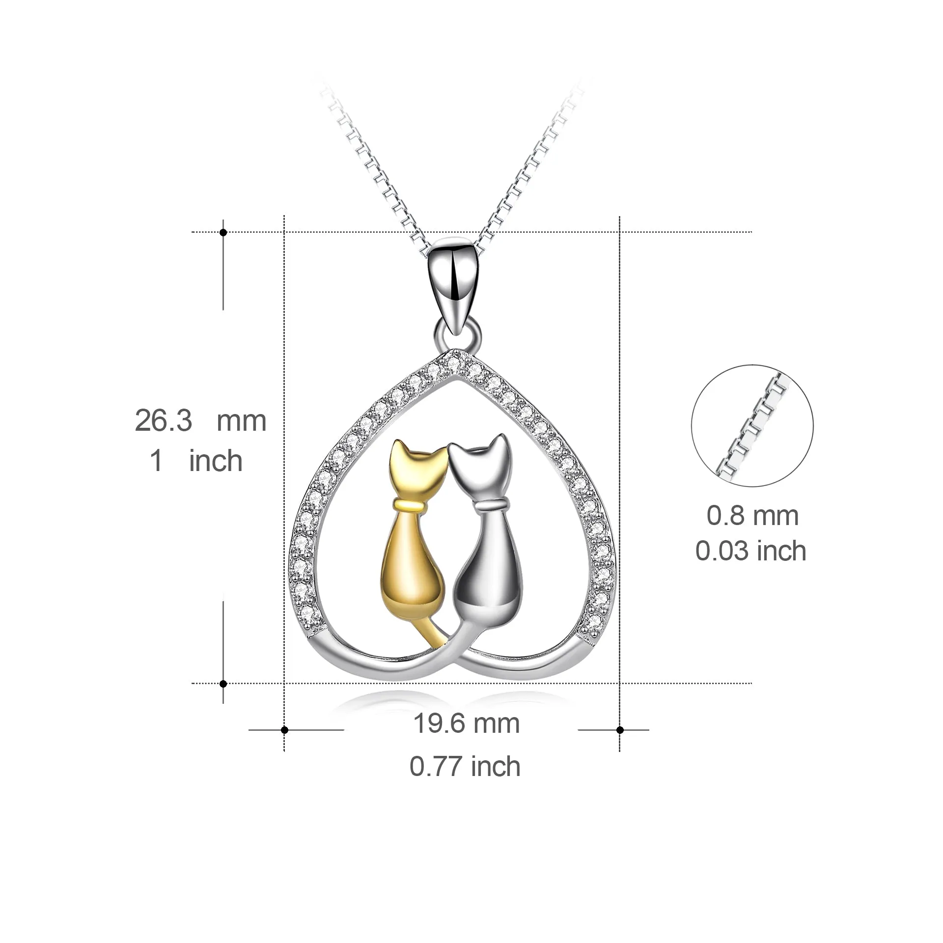 Cutie Cat Golden and Silvery Two Cats Heart Pendant Necklace