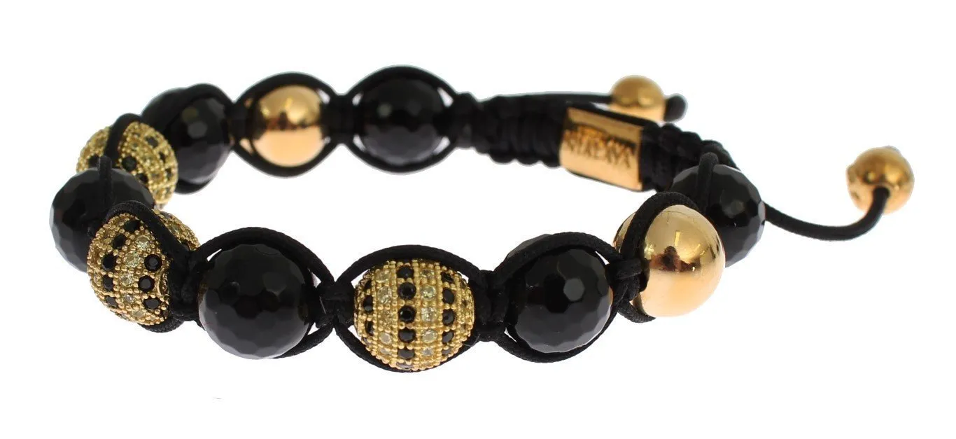 CZ Black Agate Gold 925 Silver Bracelet