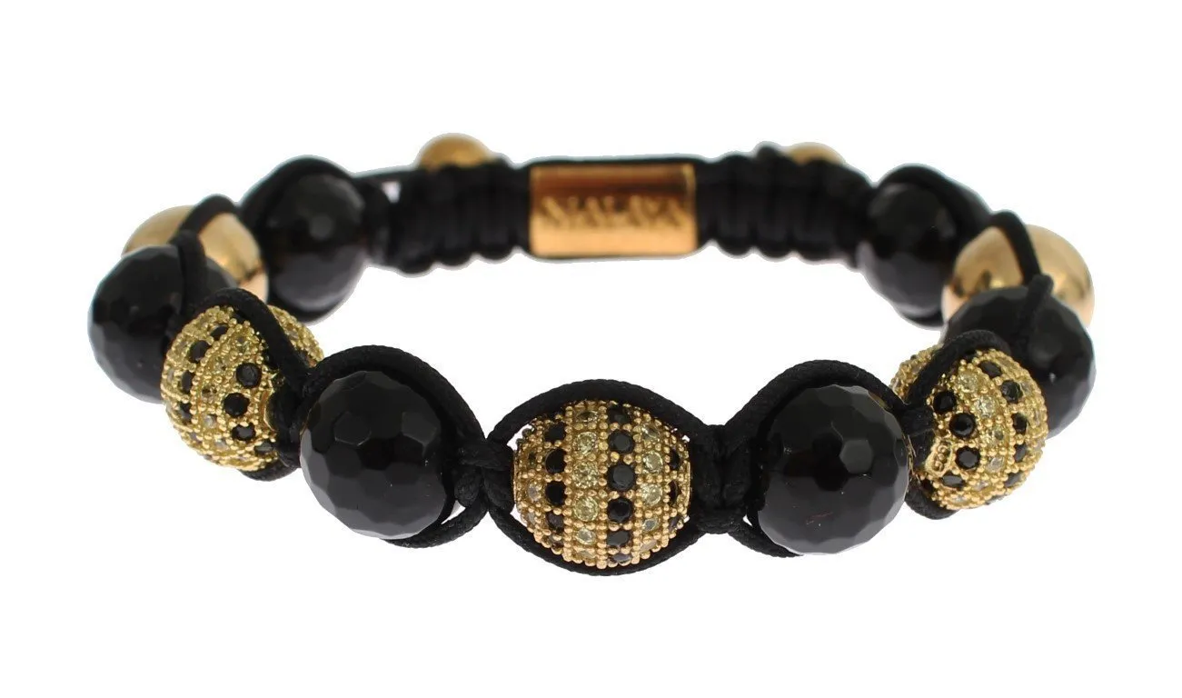CZ Black Agate Gold 925 Silver Bracelet