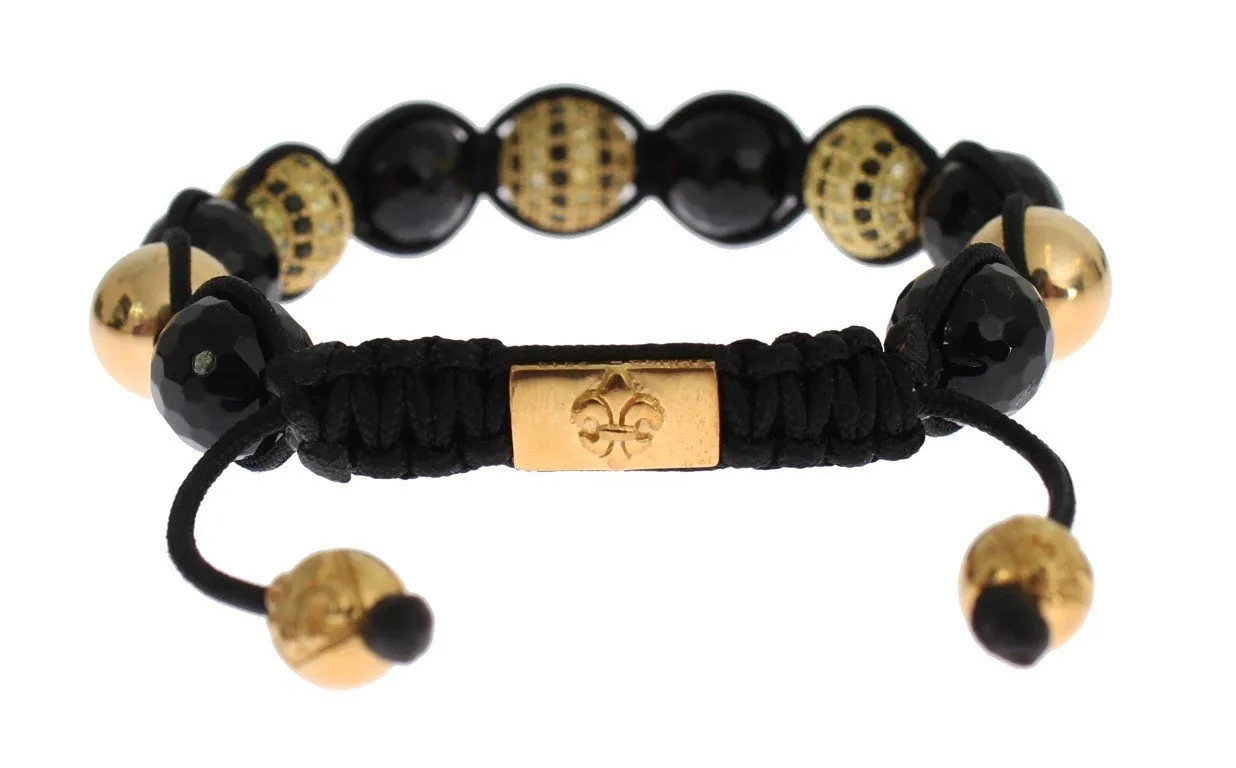 CZ Black Agate Gold 925 Silver Bracelet
